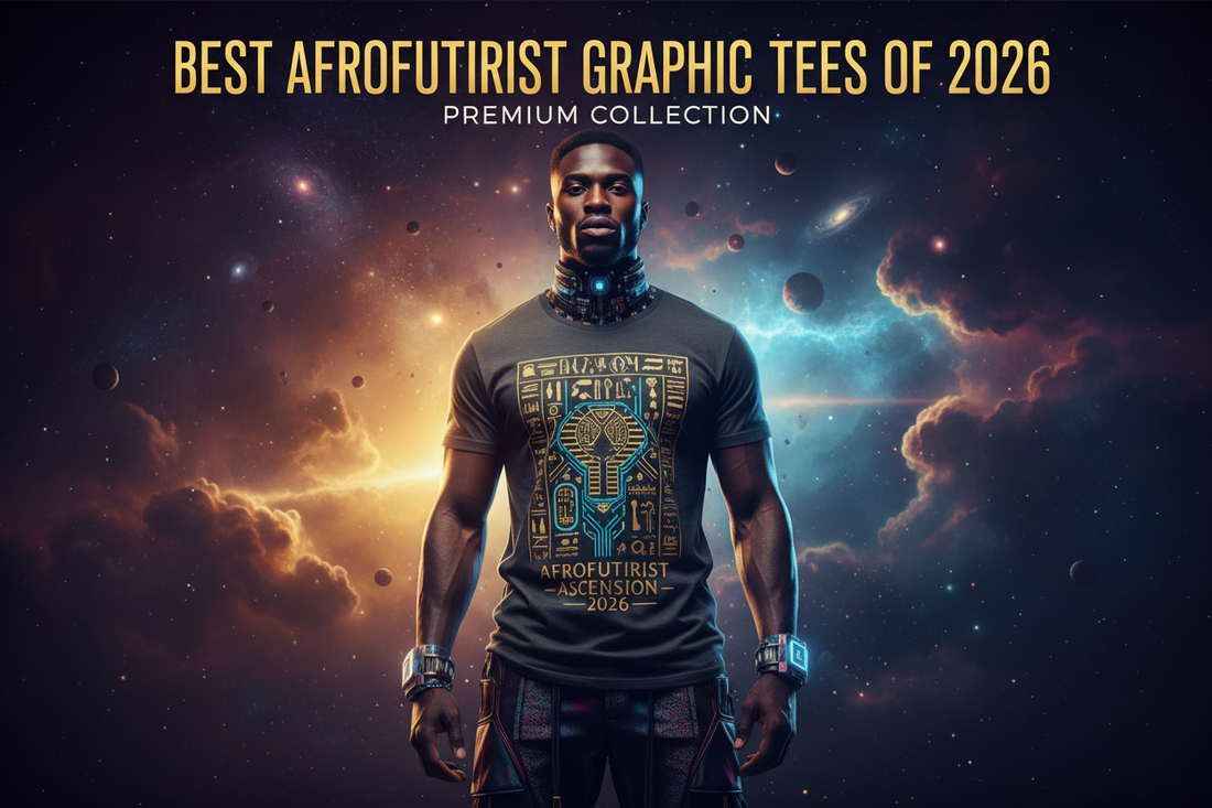 Best Afrofuturist graphic tees of 2026 — PRB cosmic streetwear featuring Egyptian warrior and astronaut designs