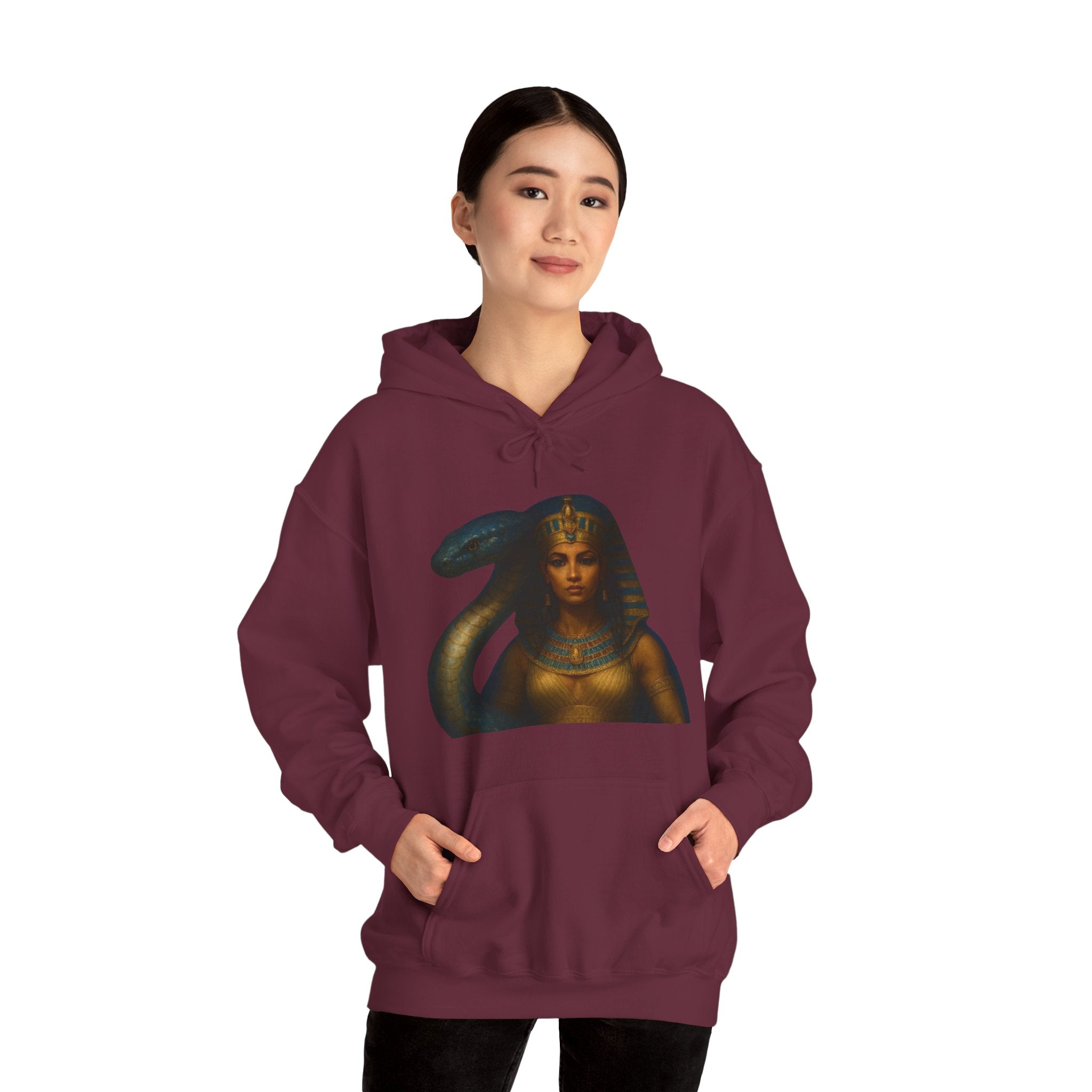 PRB Egyptian Goddess Portrait Hoodie | Serpent Headdress, Ancient Queen Art by Power Runs Black