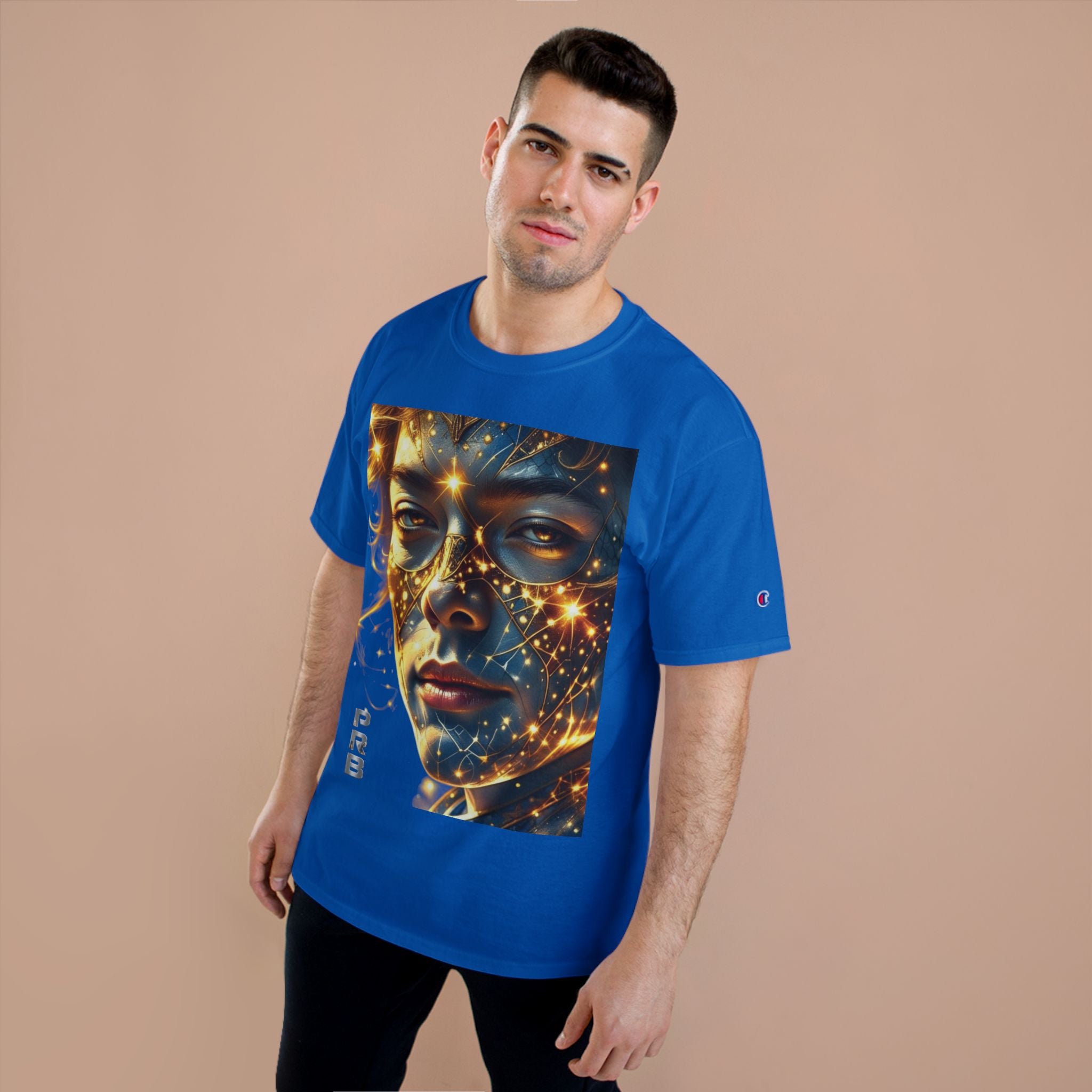 PRB Champion T-Shirt — Cosmic Face Art Tee (Radiant Star Portrait) by Printify