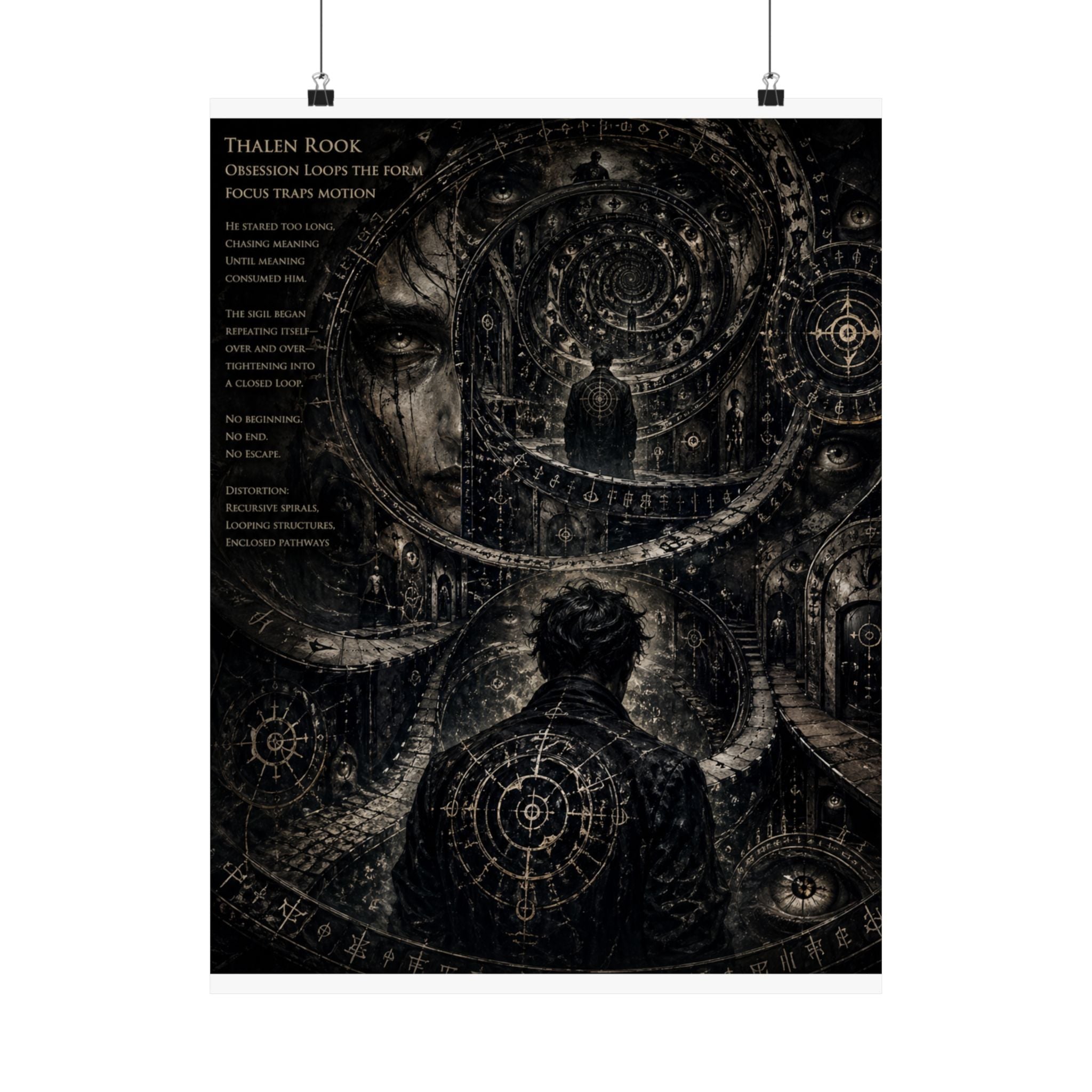 Power Runs Black Dark Surreal Poster — Spiral Dreamscape Matte Vertical Art Print by Power Runs Black