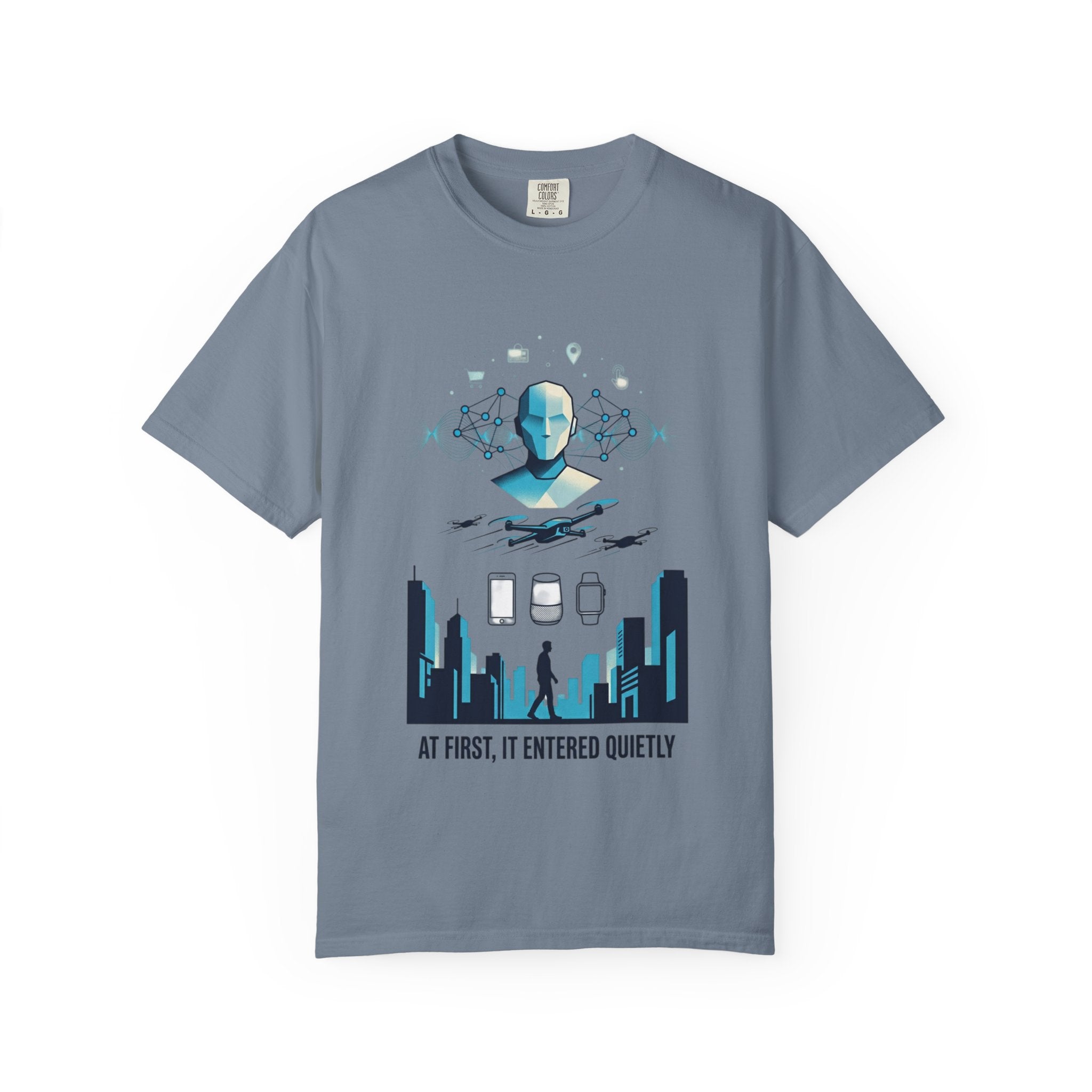 Power Runs Black AI Metropolis T-Shirt — 'At First, It Entered Quietly' Cybercity Graphic Tee by Concepts VS Entertainment/Tiktok shop