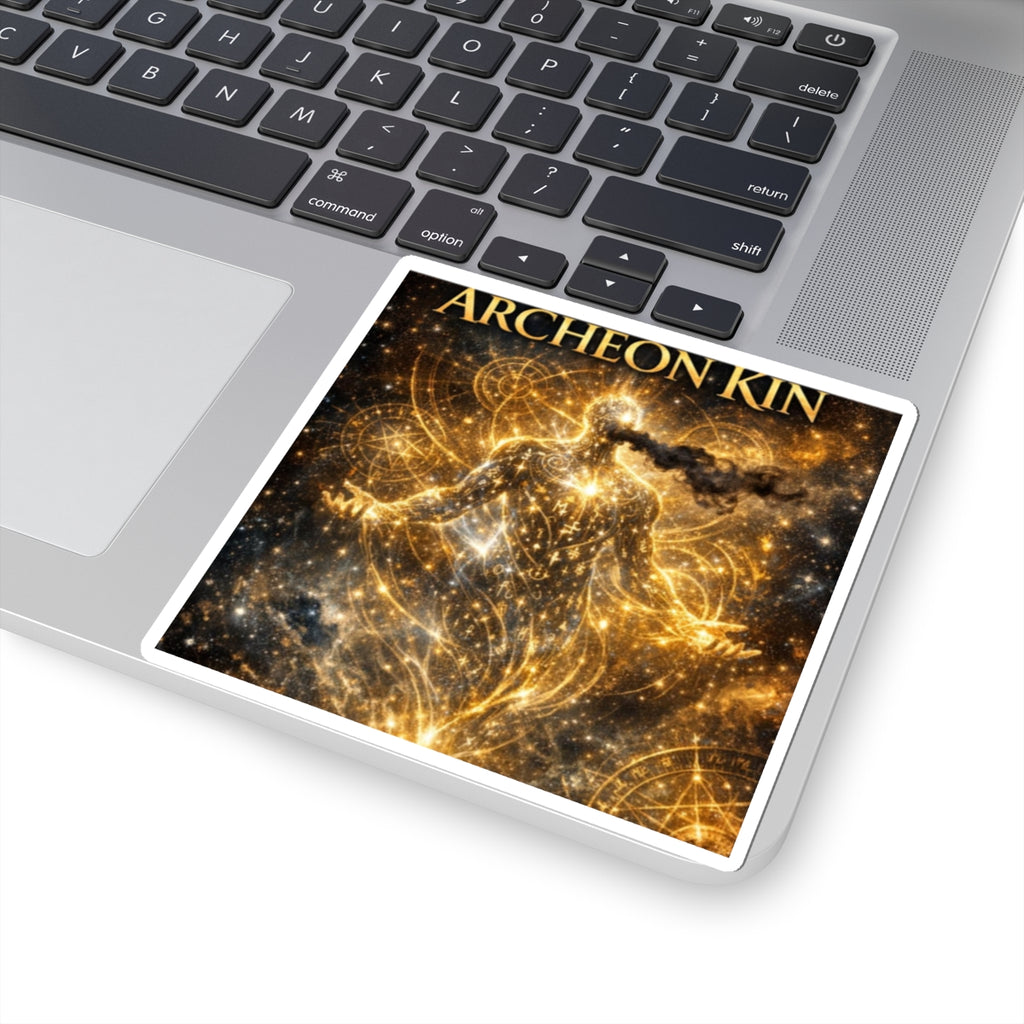 PRB Archeon Kin Cosmic Spiritual Sticker — Golden Astral Figure Kiss-Cut by Power Runs Black