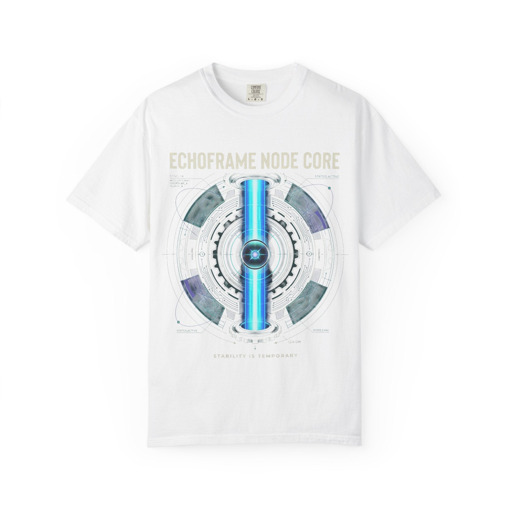 Power Runs Black PRB Echoframe Node Core T-Shirt — Futuristic Tech Graphic Tee by Power Runs Black