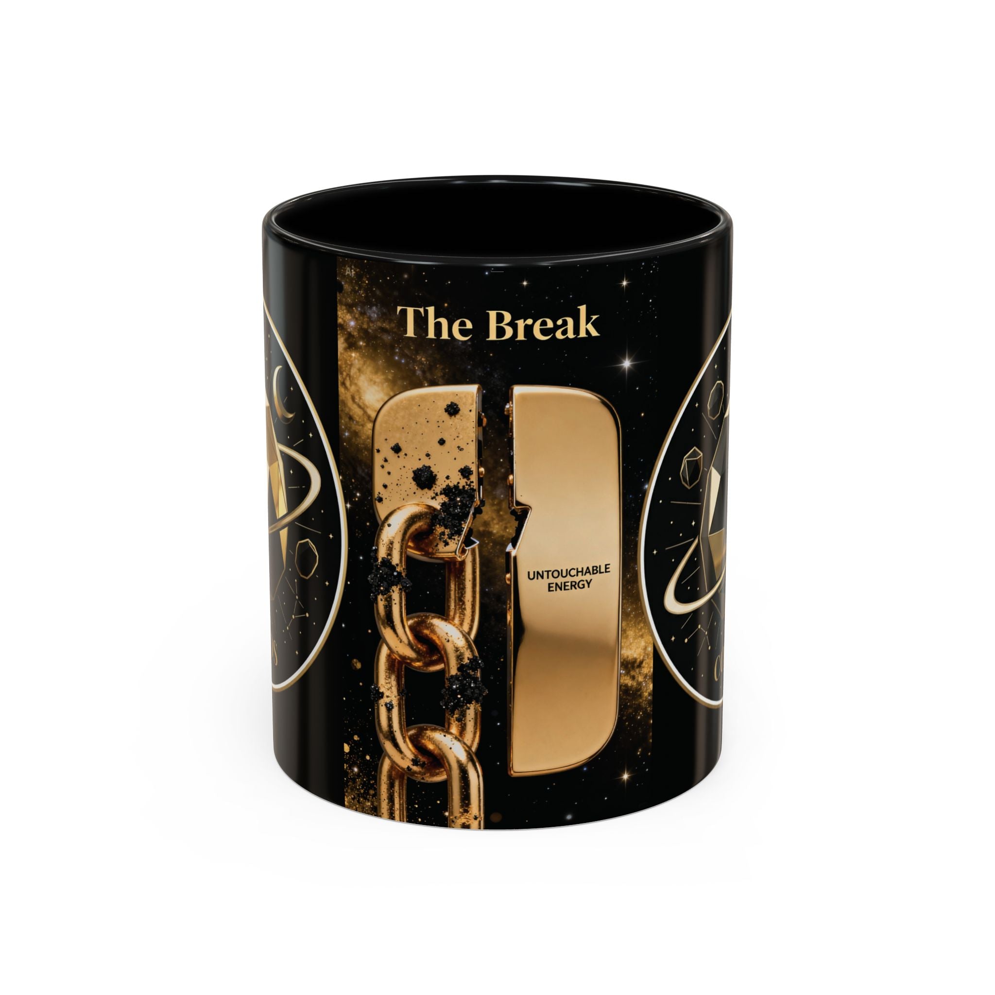 PRB Gold Cosmos Design Accent Coffee Mug | The Break, Planet Illustration by Printify