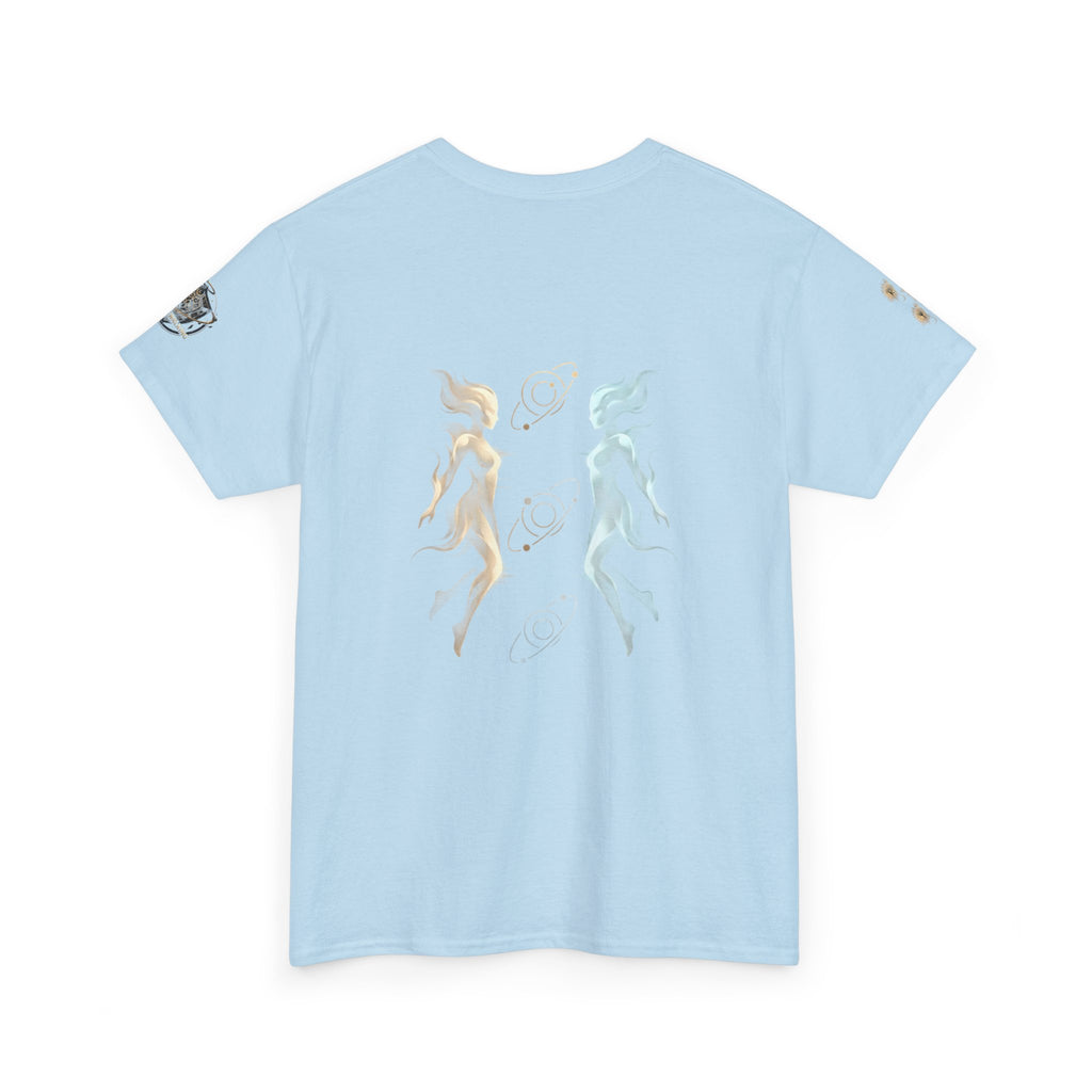 Power Runs Black Gemini Spirit Tee — Twin Sun & Moon Celestial Graphic T-Shirt by Printify