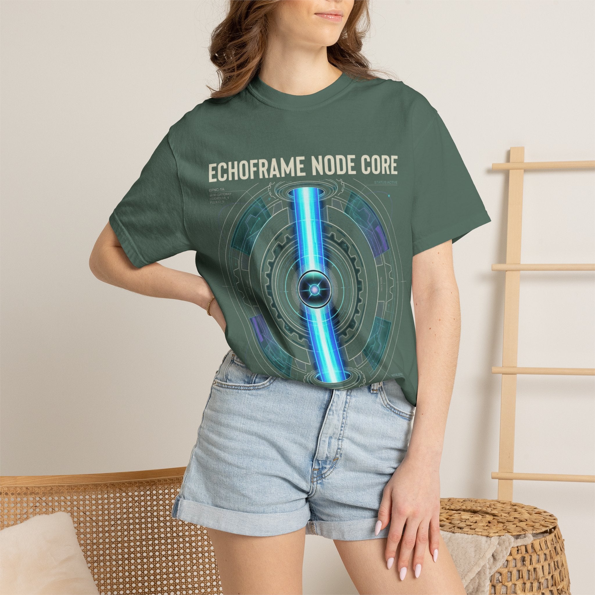 Power Runs Black PRB Echoframe Node Core T-Shirt — Futuristic Tech Graphic Tee by Power Runs Black