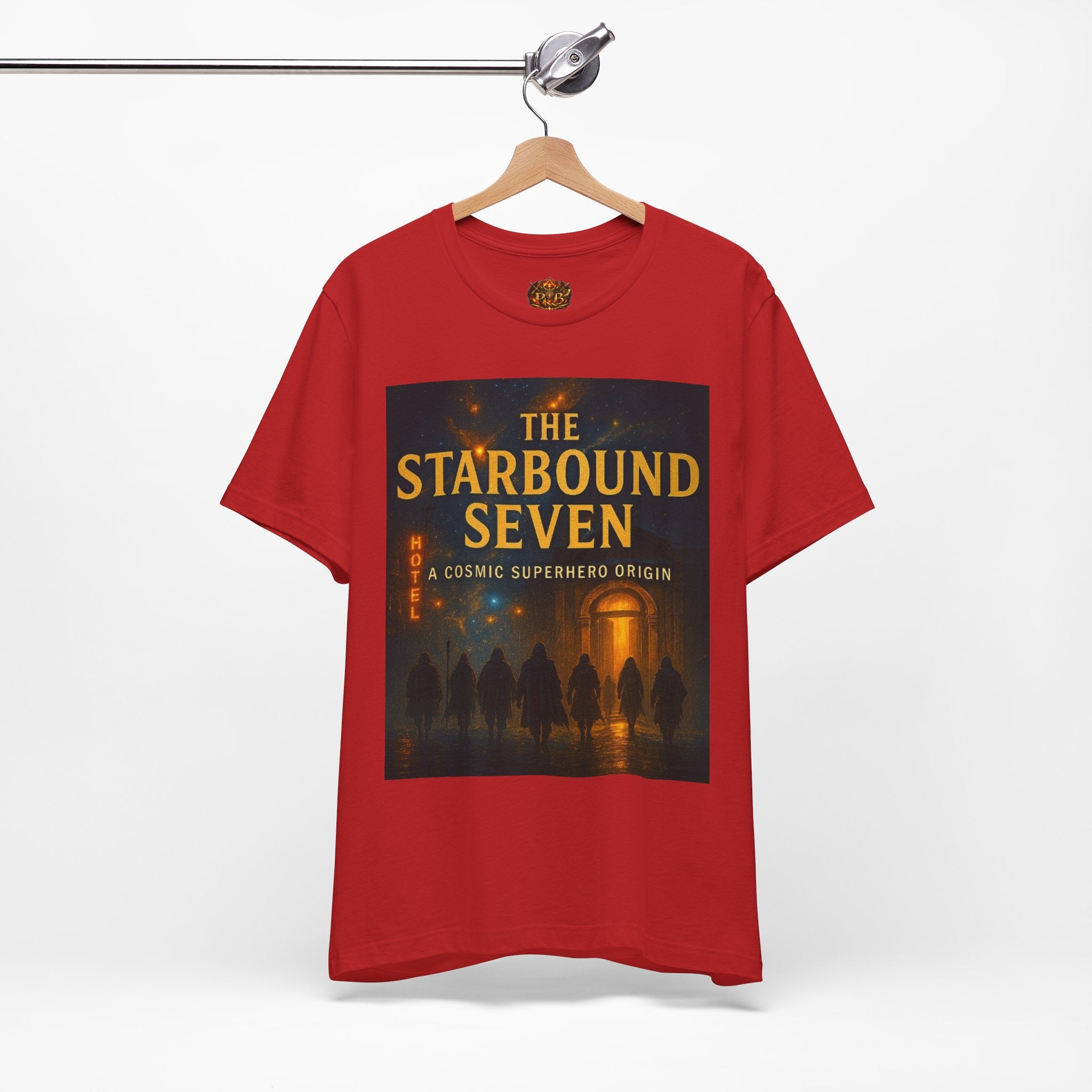 Power Runs Black PRB The Starbound Seven Tee – Retro Cosmic Superhero Poster Shirt by Power Runs Black