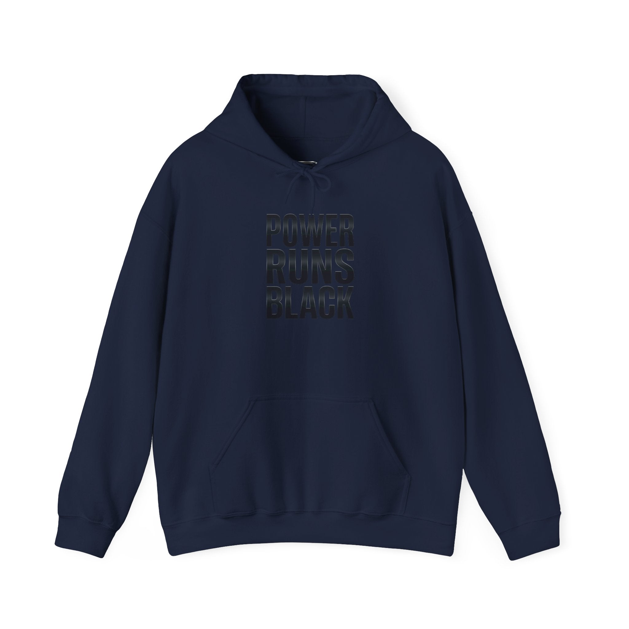 Power Runs Black Hoodie — Bold Graphic Athletic Streetwear by Printify