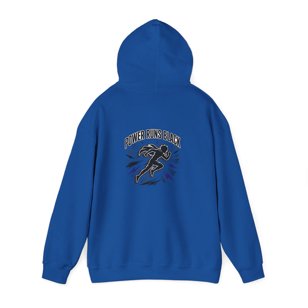Power Runs Black Hoodie — Bold Graphic Athletic Streetwear by Printify