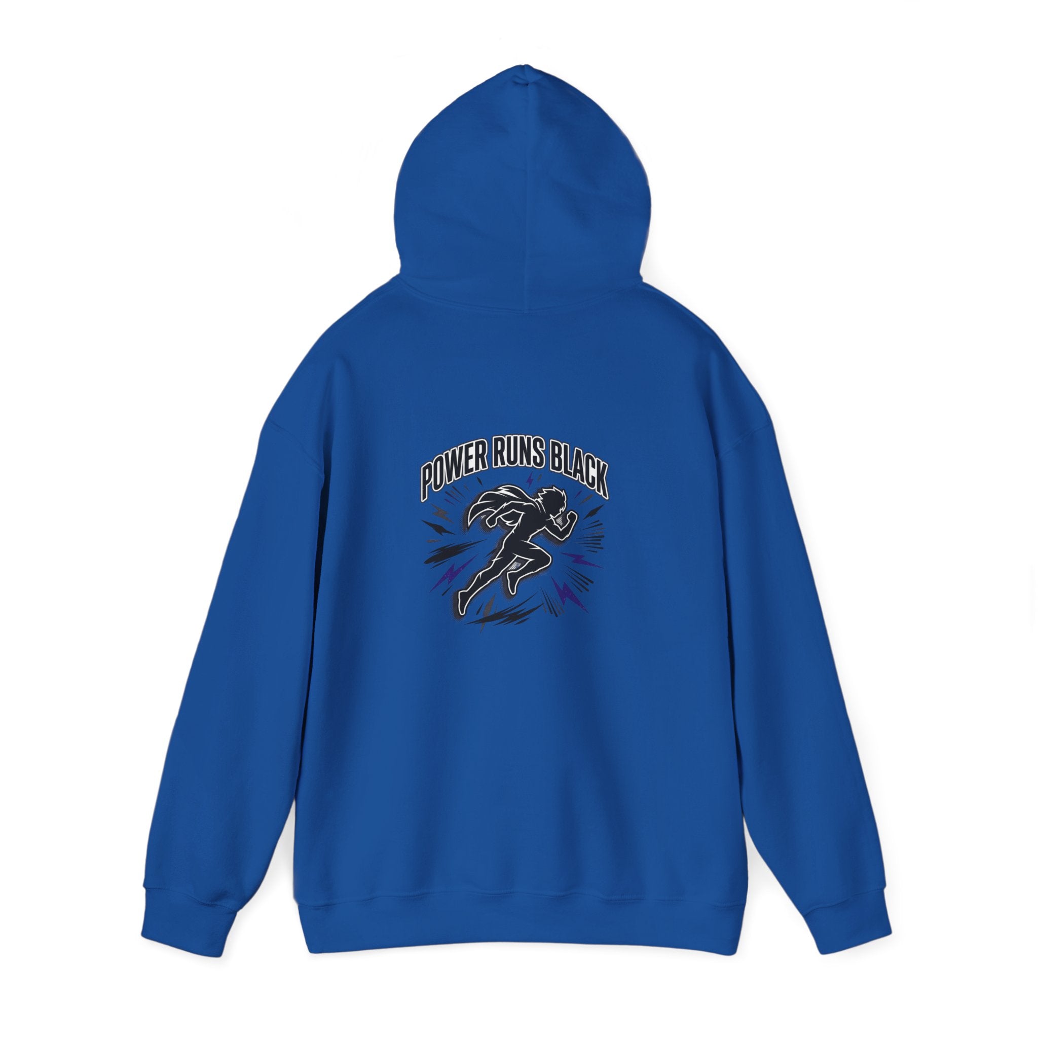 Power Runs Black Hoodie — Bold Graphic Athletic Streetwear by Printify