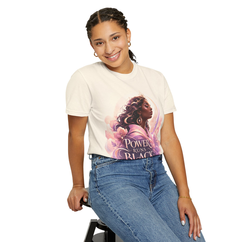 Power Runs Black graphic tee | Black woman portrait, Afro empowerment shirt by Power Runs Black
