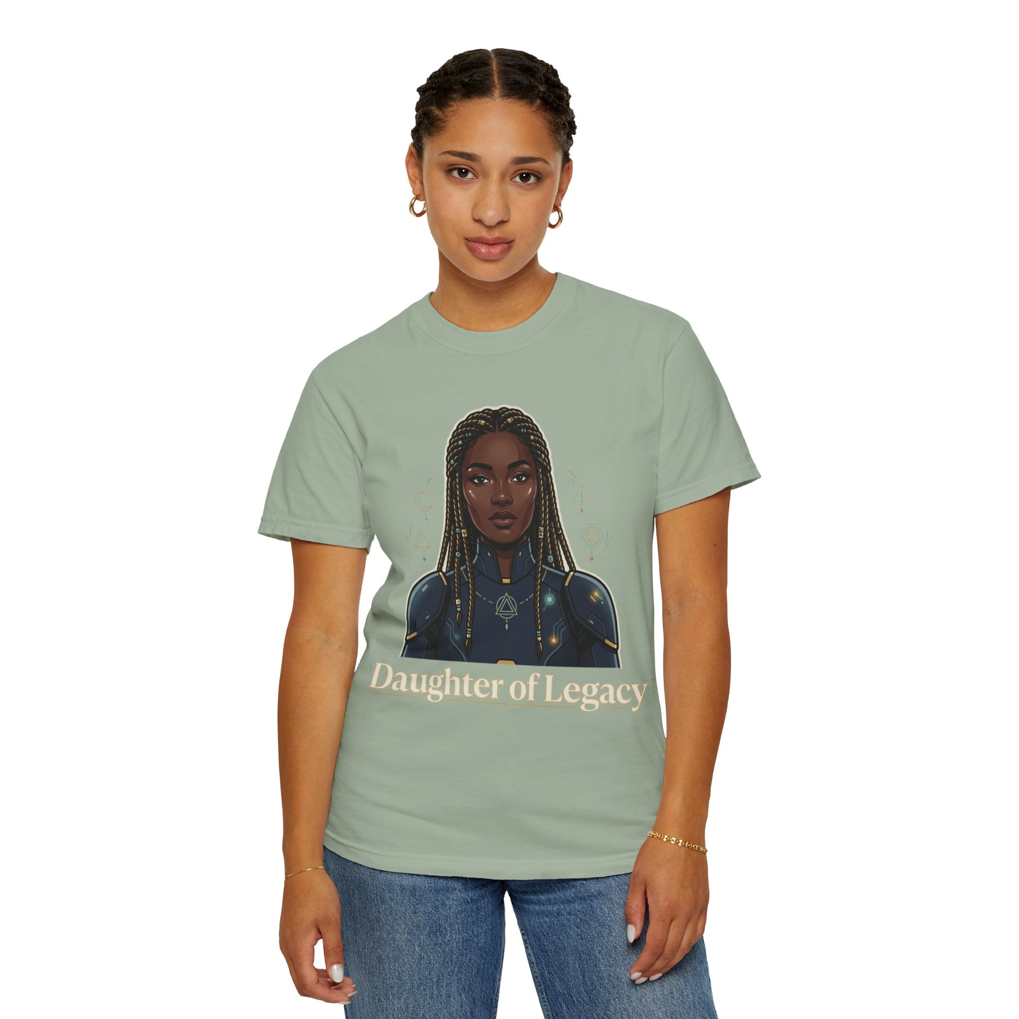 Power Runs Black Daughter of Legacy Graphic T-Shirt | Black Girl Magic Portrait Tee by Printify