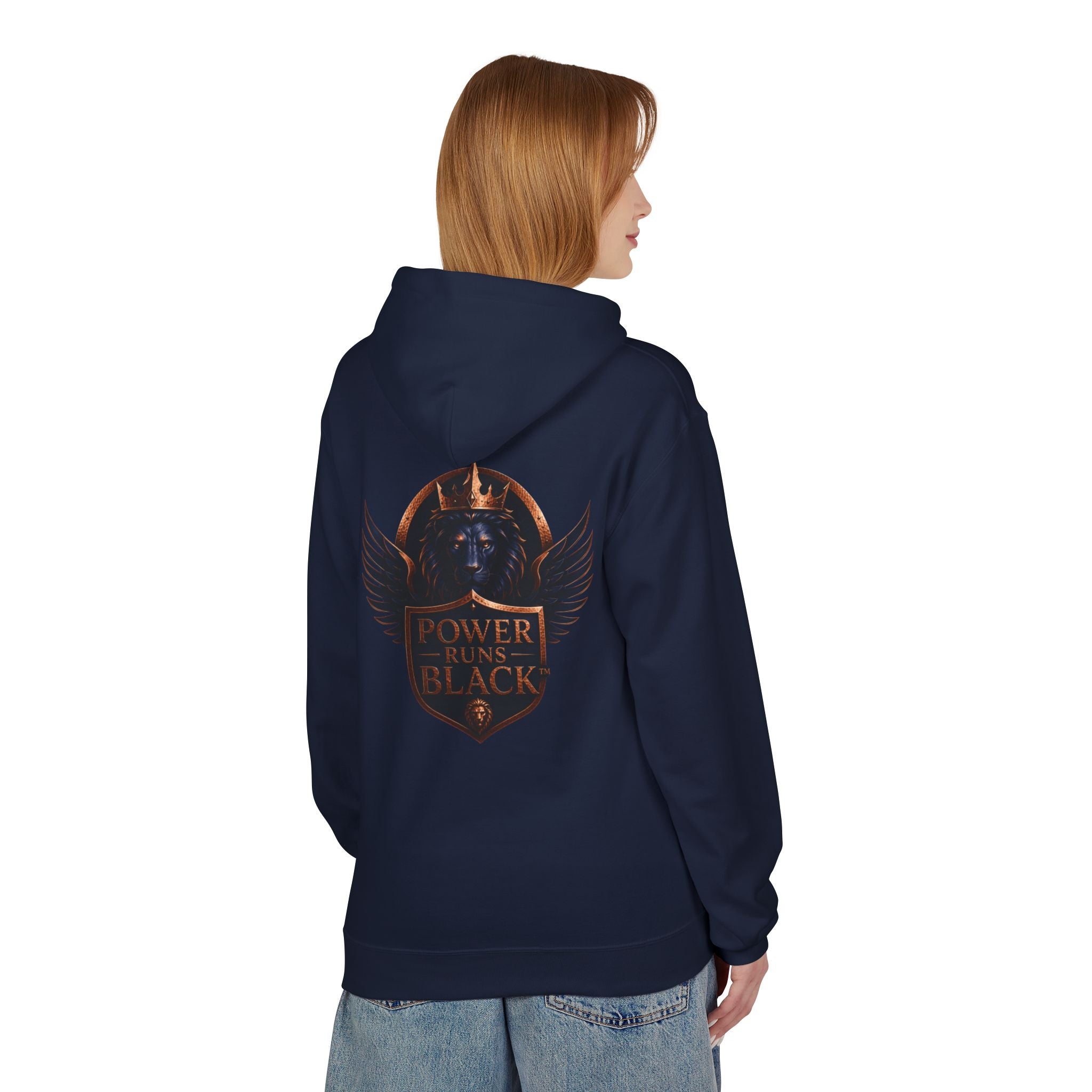 Power Runs Black crest hoodie | medieval shield with lions and wings by Power Runs Black