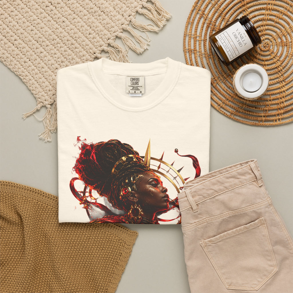 Power Runs Black T-Shirt — Afrocentric Crowned Goddess Graphic Tee by Printify