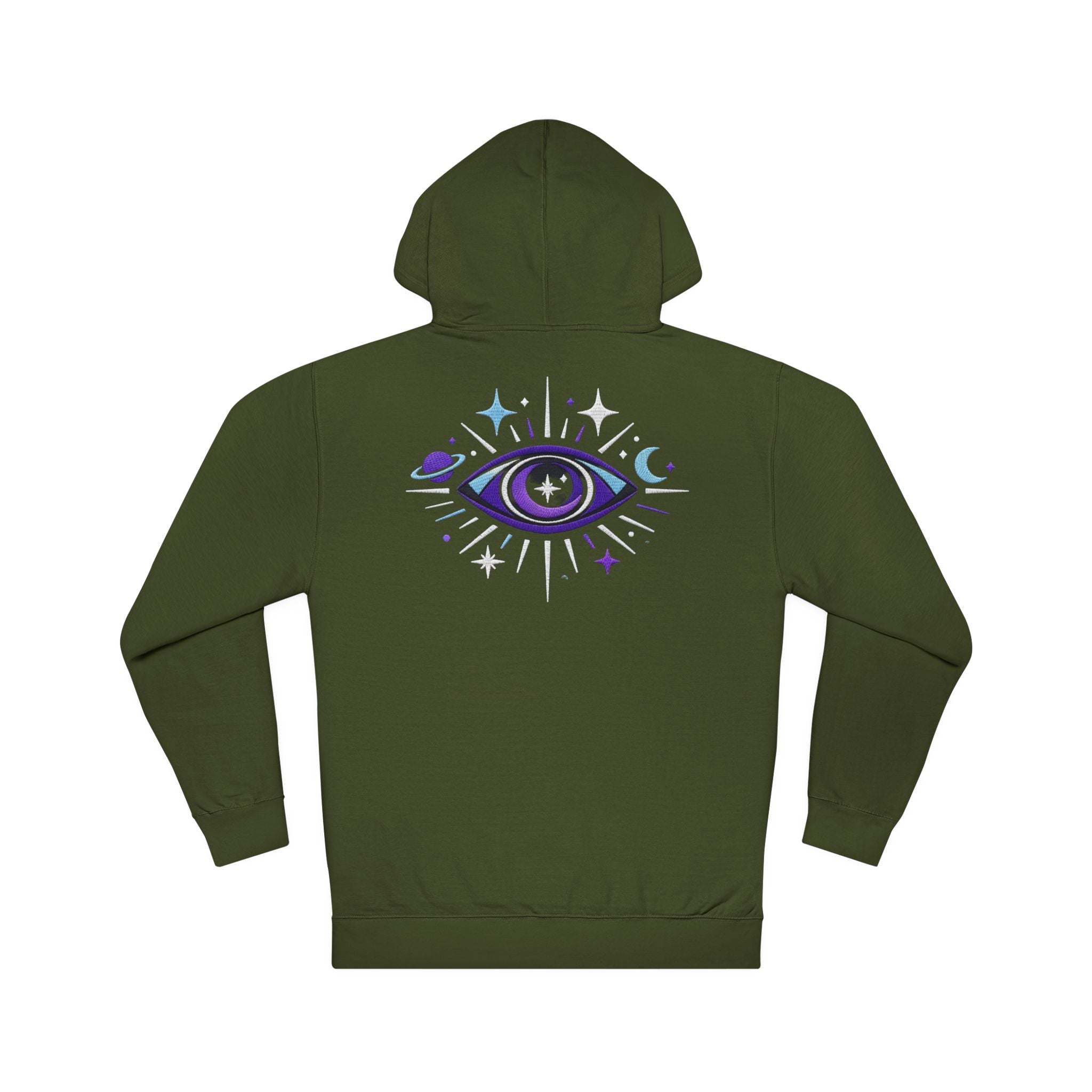 PRB Mystic Purple All-Seeing Eye Hoodie | Celestial Stars Moon by Power Runs Black