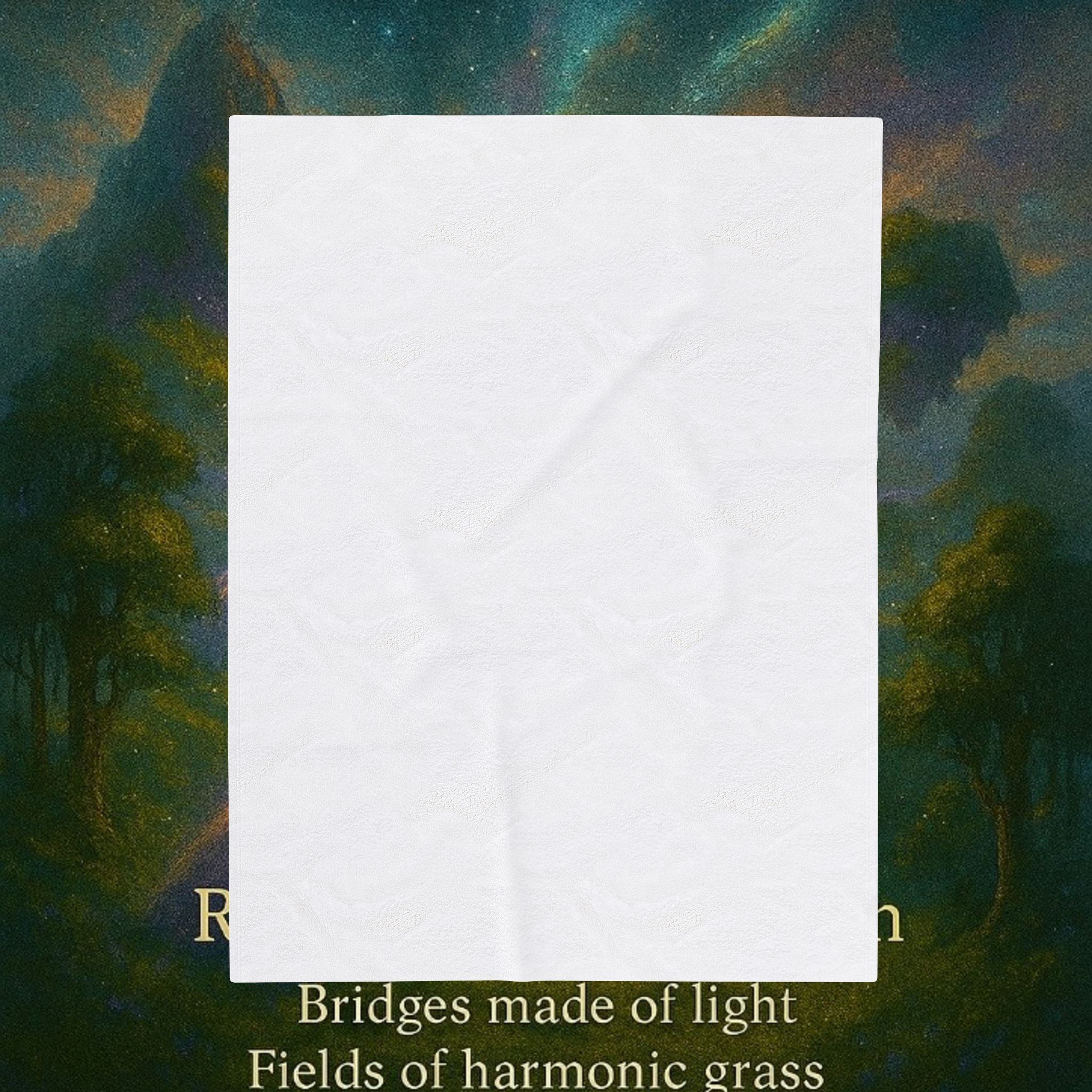 PRB Realm of Connection velveteen plush blanket | ethereal landscape, light bridges, healing text by Power Runs Black