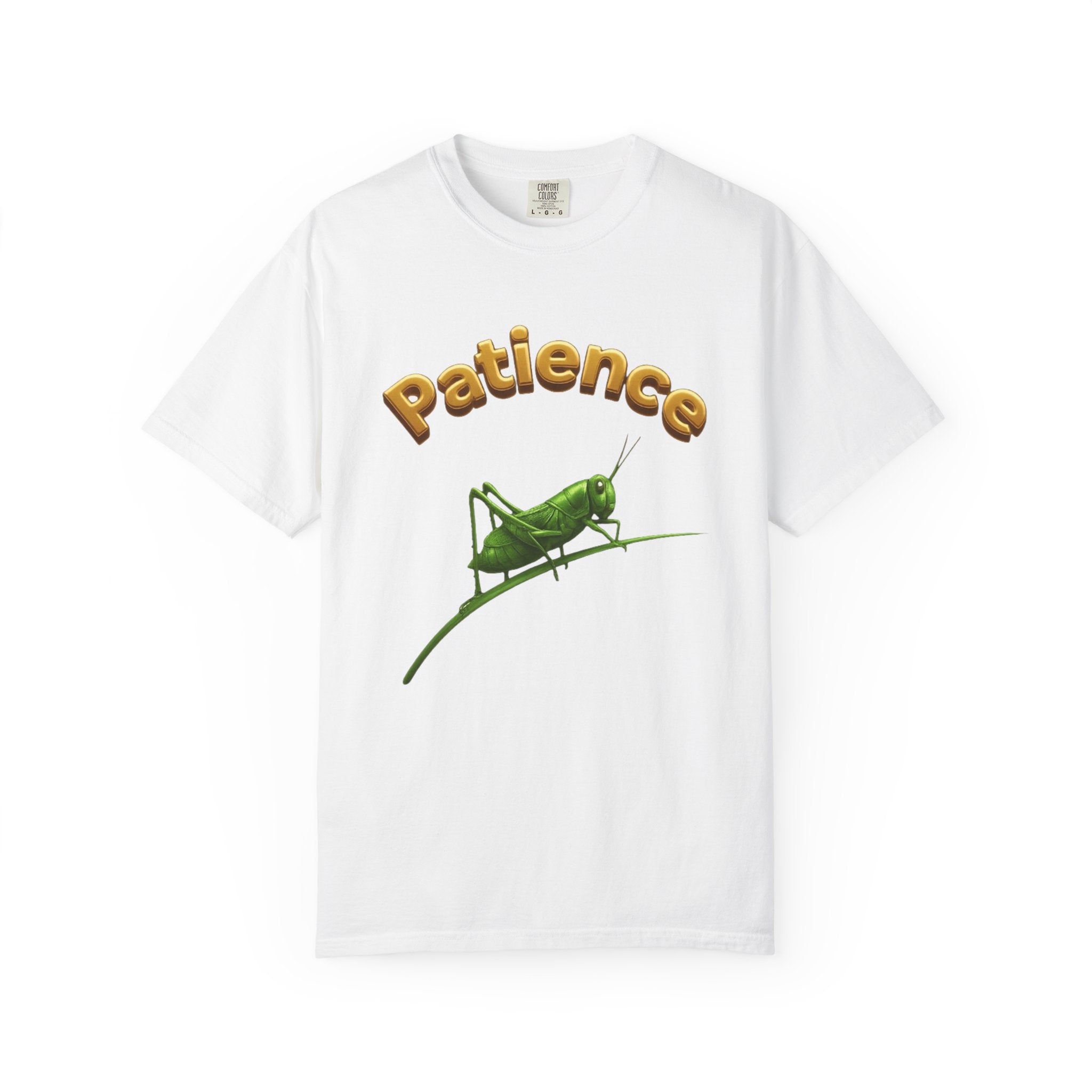 PRB Patience Grasshopper T-shirt | Green Grasshopper Illustration, Positive Quote by Printify