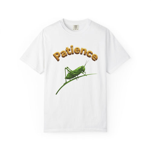 PRB Patience Grasshopper T-shirt | Green Grasshopper Illustration, Positive Quote by Printify