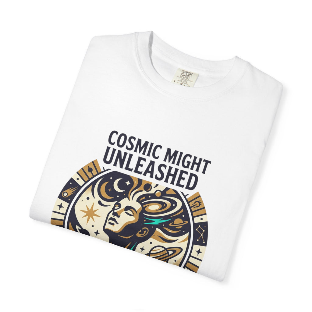 PRB Starforged Flex Cosmic Might Unleashed Graphic T-Shirt — Celestial Stag Astrology Tee by Power Runs Black