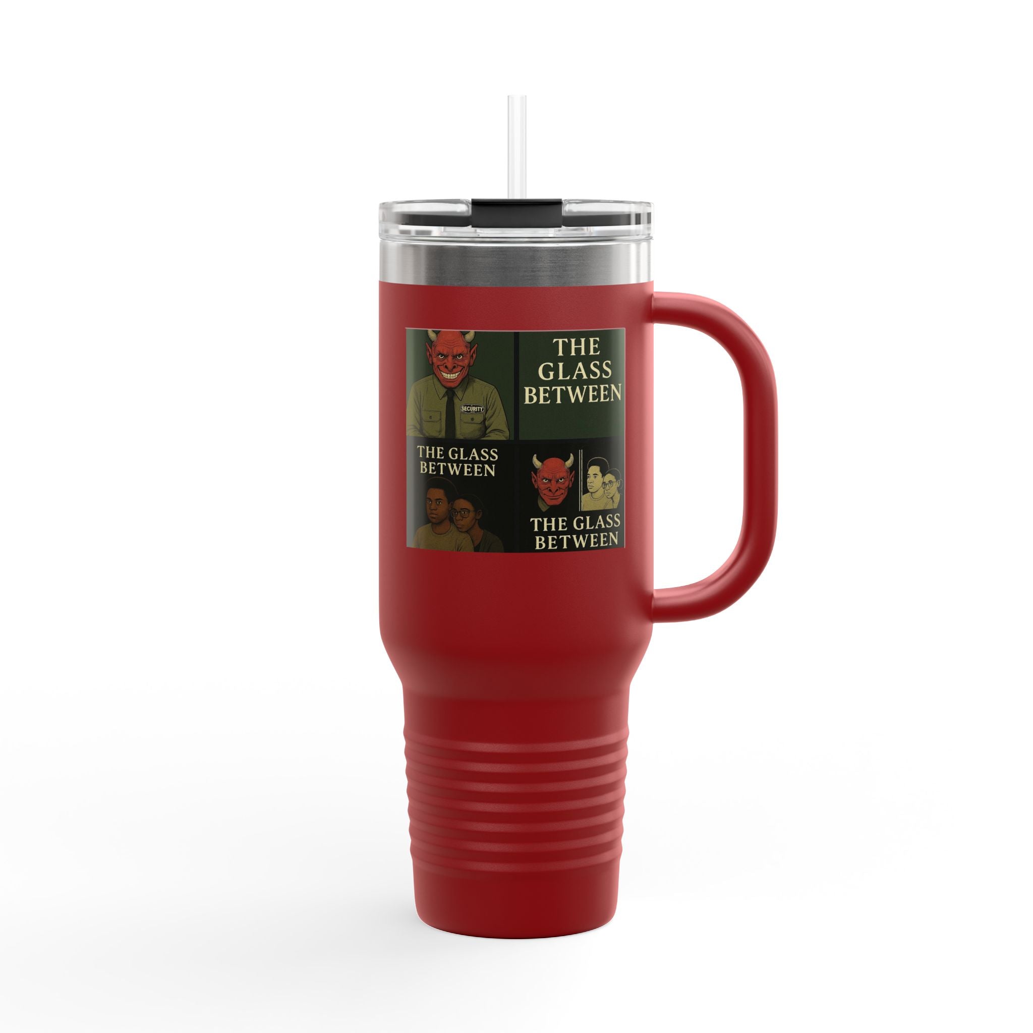 PRB The Glass Between collage travel mug | 40oz insulated tumbler by Printify