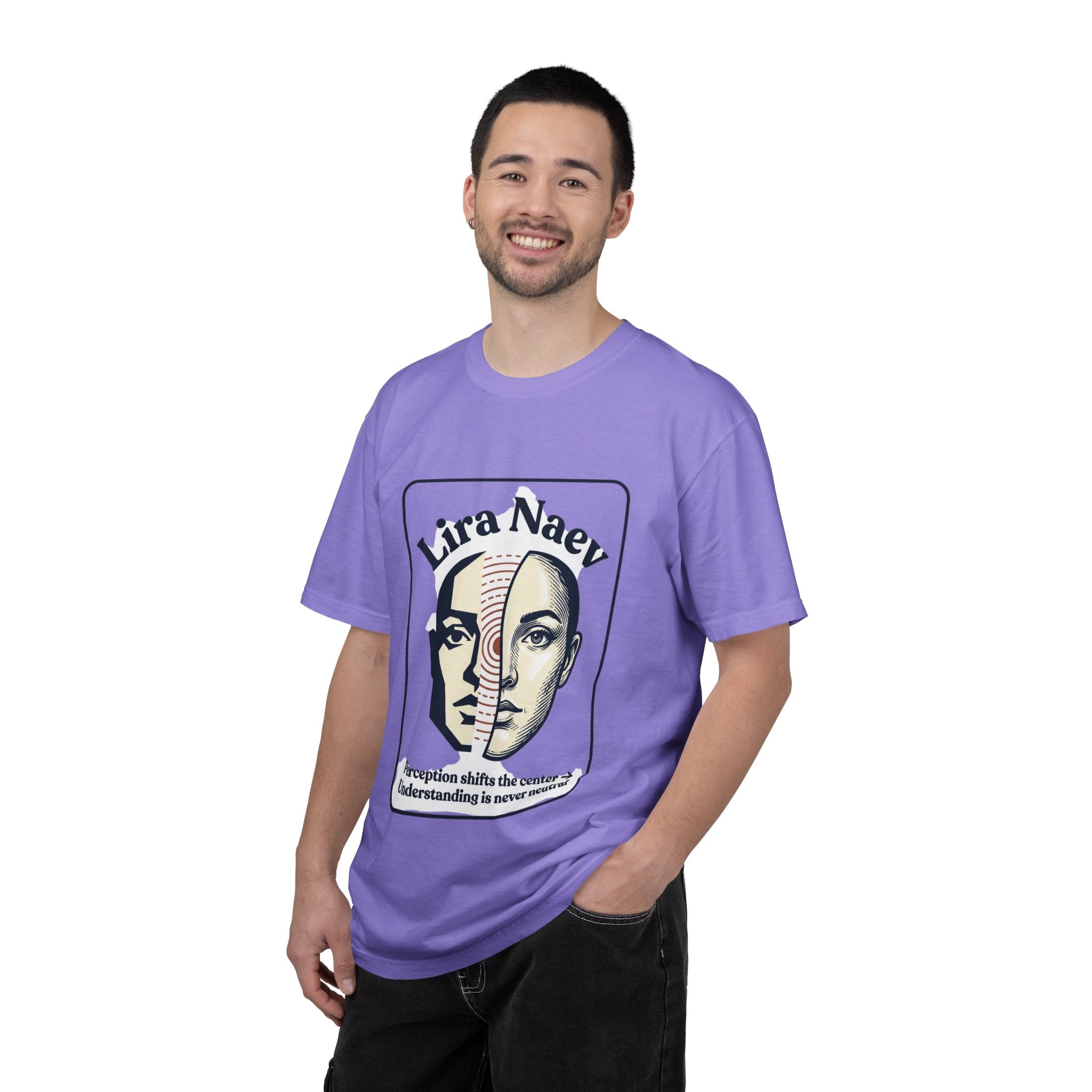 Power Runs Black PRB Lira Naev Split-Face Graphic T-Shirt — “Perception shifts the center” Statement Tee by Power Runs Black