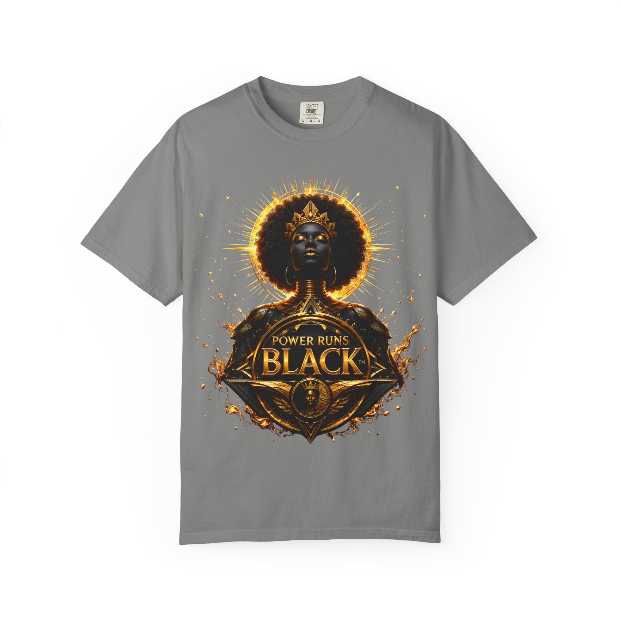 Power Runs Black goddess illustration T-Shirt | Afrocentric black pride design by Power Runs Black
