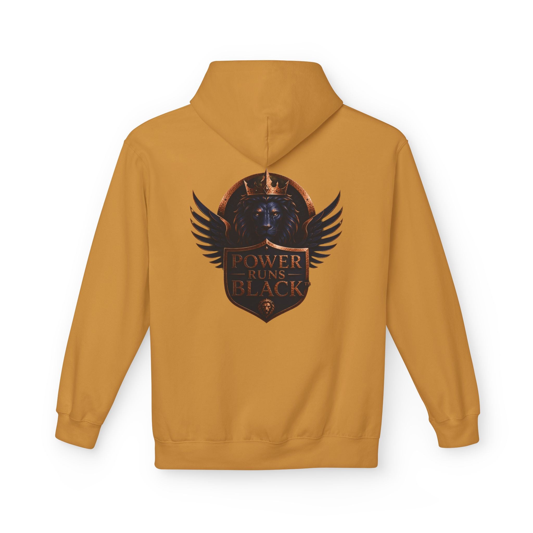Power Runs Black crest hoodie | medieval shield with lions and wings by Power Runs Black