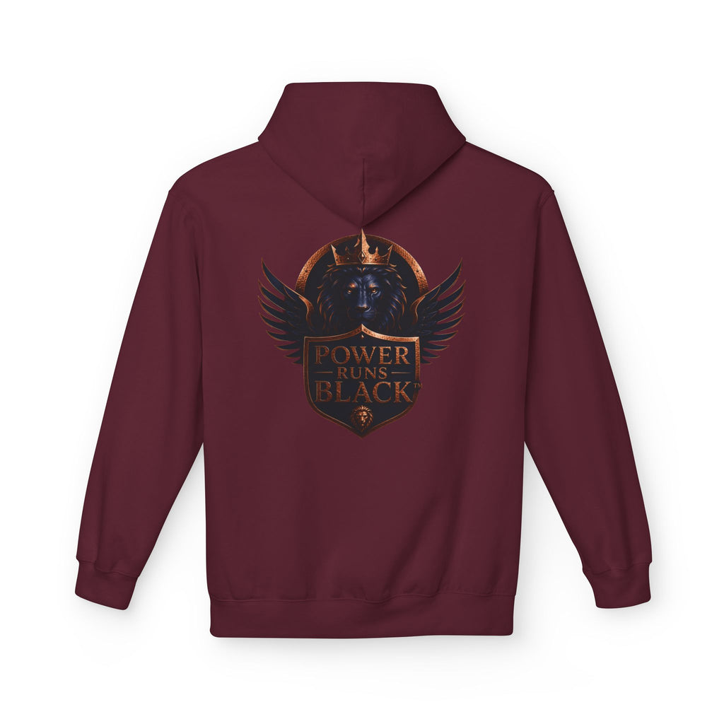 Power Runs Black crest hoodie | medieval shield with lions and wings by Power Runs Black