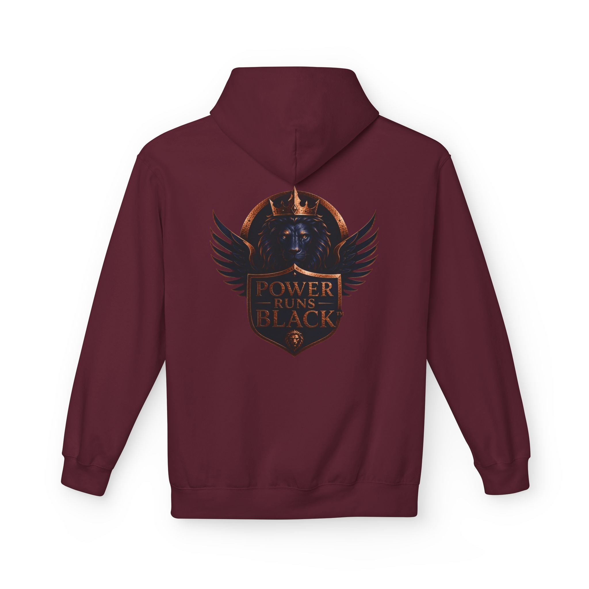 Power Runs Black crest hoodie | medieval shield with lions and wings by Power Runs Black