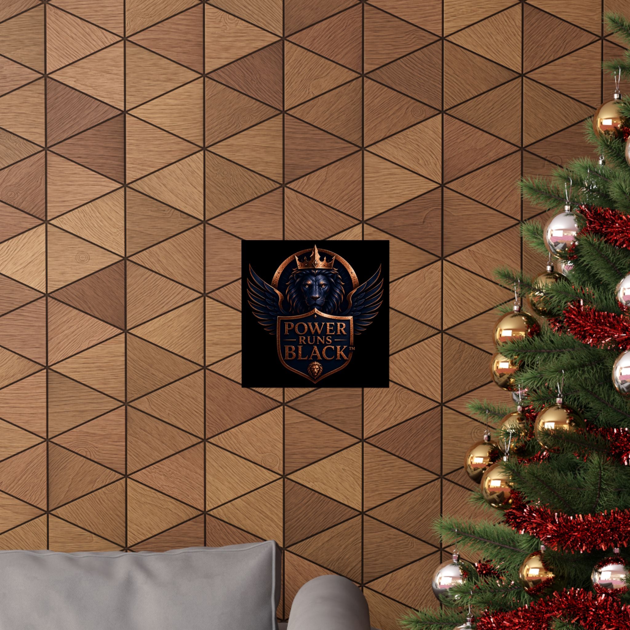 Power Runs Black Matte Poster — Regal Lion Crest Wall Art by Power Runs Black