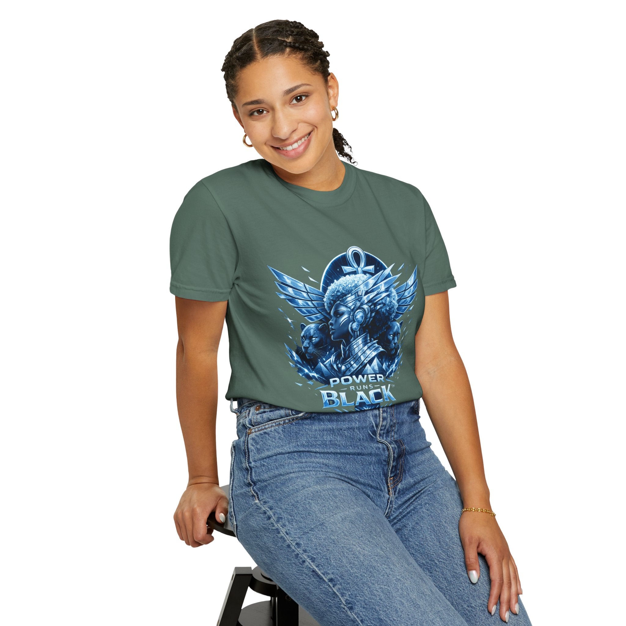 Power of Black Graphic T-Shirt — Egyptian Ankh Warrior Design by Power Runs Black