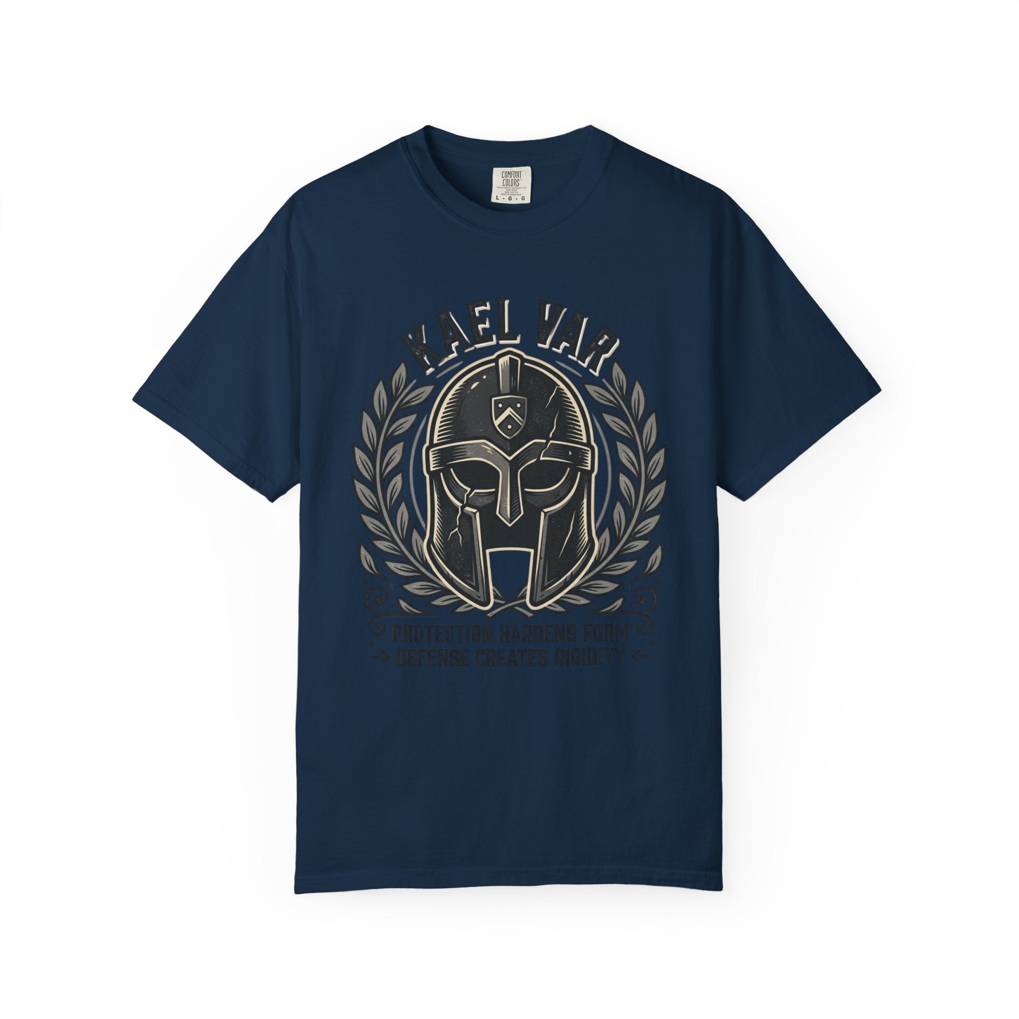 Power Runs Black PRB Kael Var Helmet Graphic T-Shirt — "Protection Hardens Form" Warrior Tee by Power Runs Black