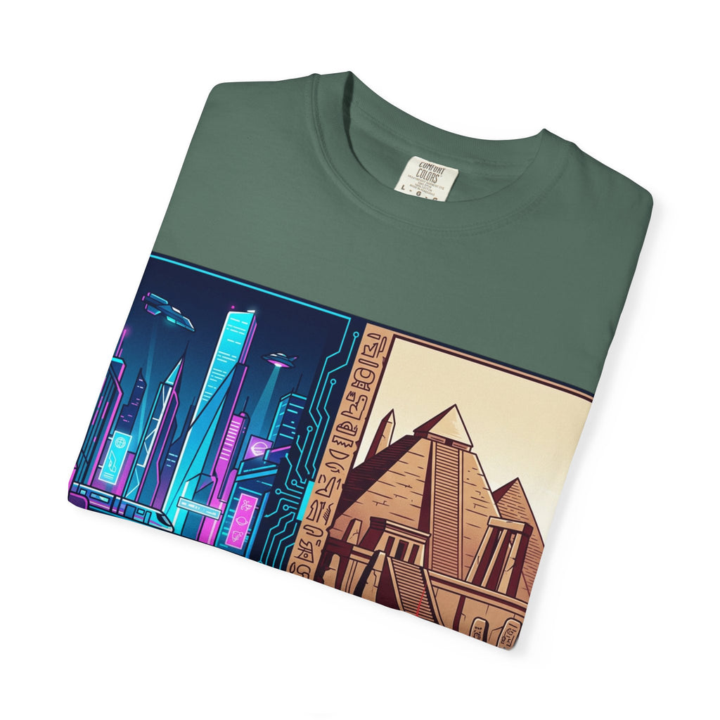 Power Runs Black PRB Blue Technopolis/ Red Dominion Two Worlds One System T-Shirt by Power Runs Black