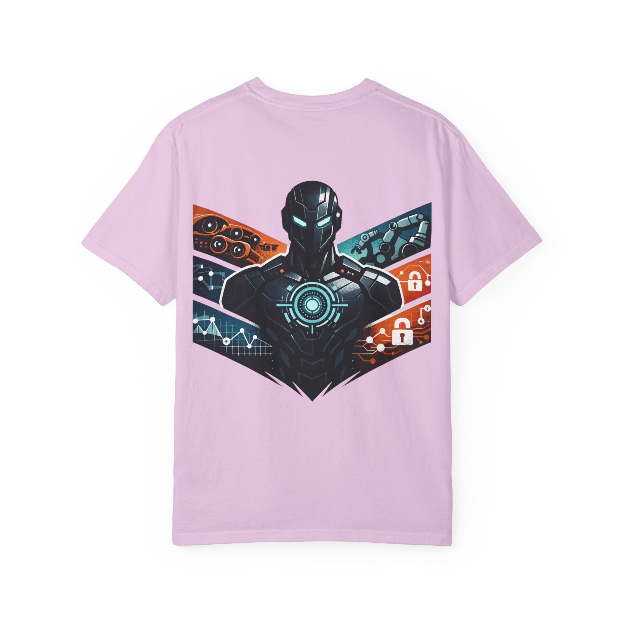 Power Runs Black Cyberframe Unit T-Shirt — Futuristic Tech Armor Graphic Tee by Power Runs Black