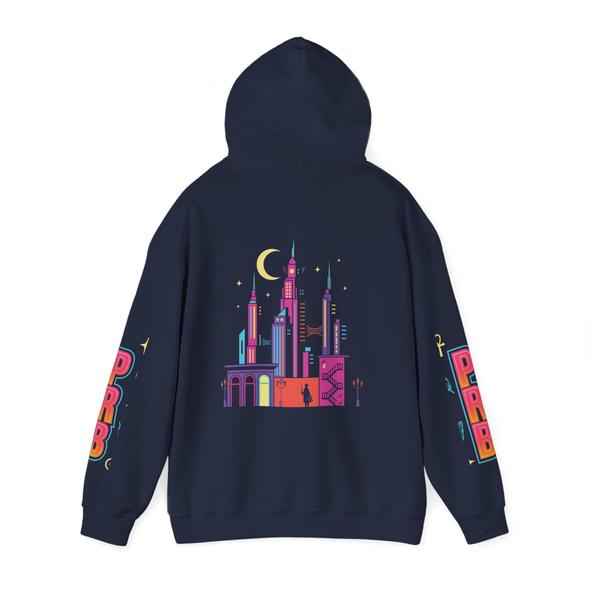 PRB Graphic Hoodie — Colorful Cityscape Pullover by Power Runs Black