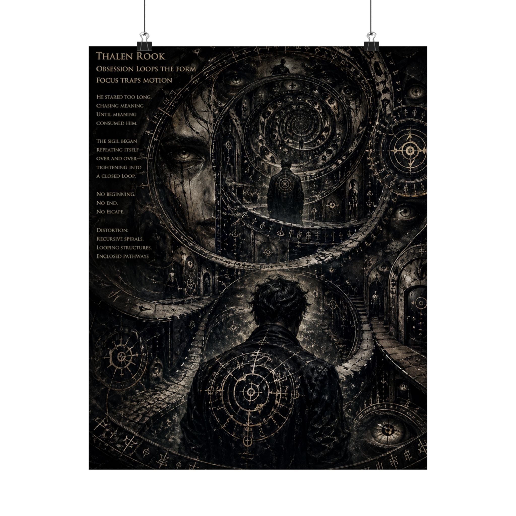 Power Runs Black Dark Surreal Poster — Spiral Dreamscape Matte Vertical Art Print by Power Runs Black