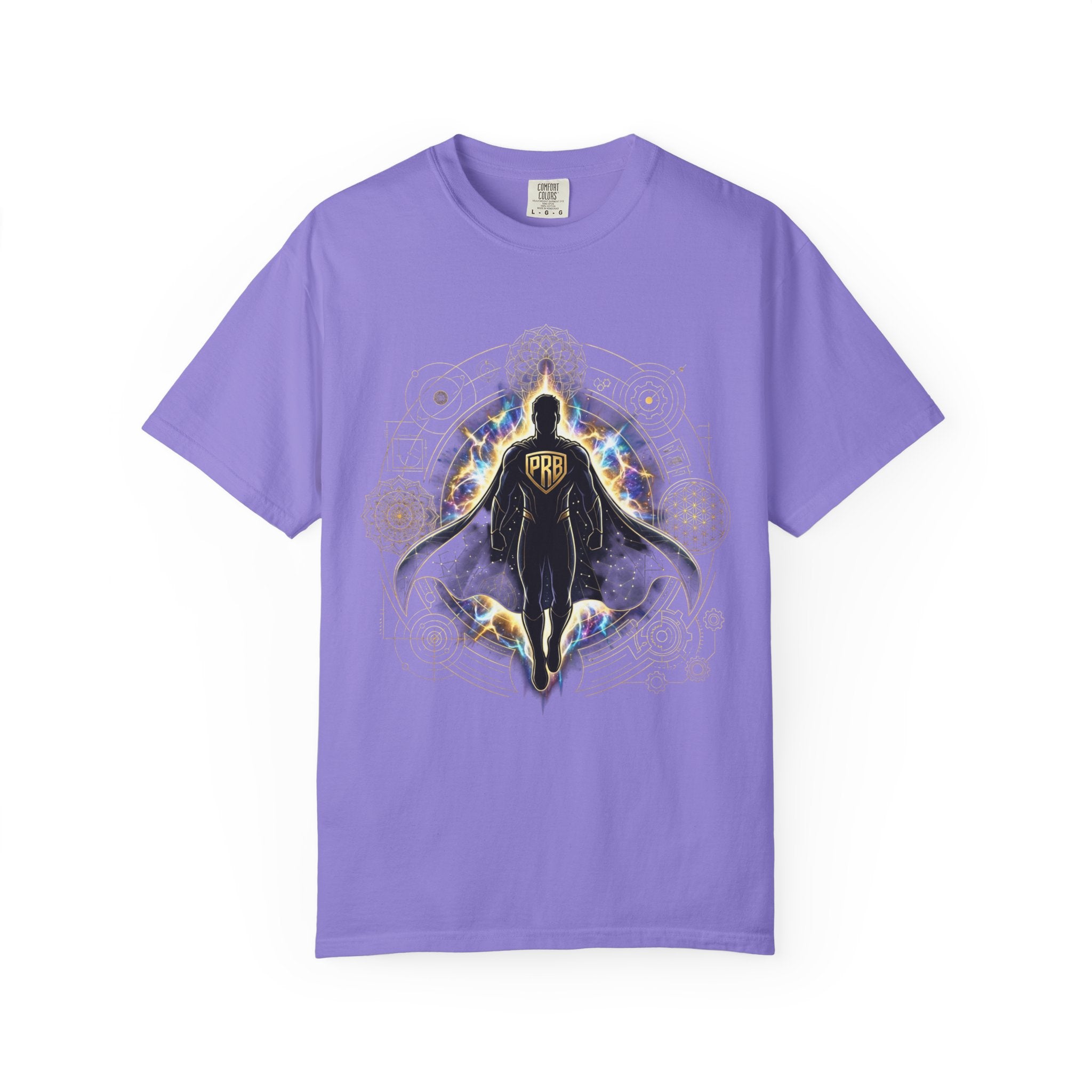 PRB Mystic Cloaked Hero Graphic T-Shirt | Cosmic Aura Geometric Streetwear Tee by Printify