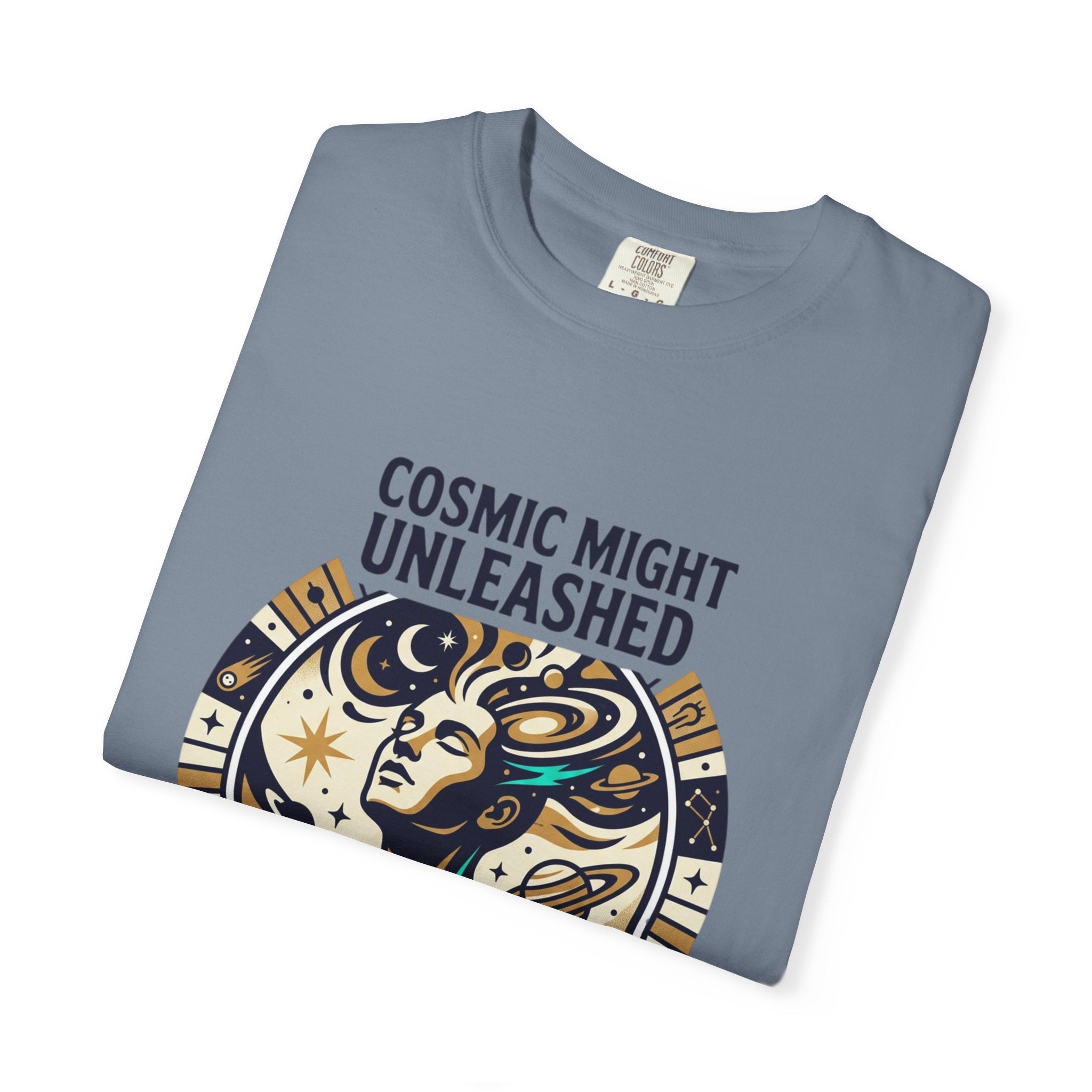 PRB Starforged Flex Cosmic Might Unleashed Graphic T-Shirt — Celestial Stag Astrology Tee by Power Runs Black