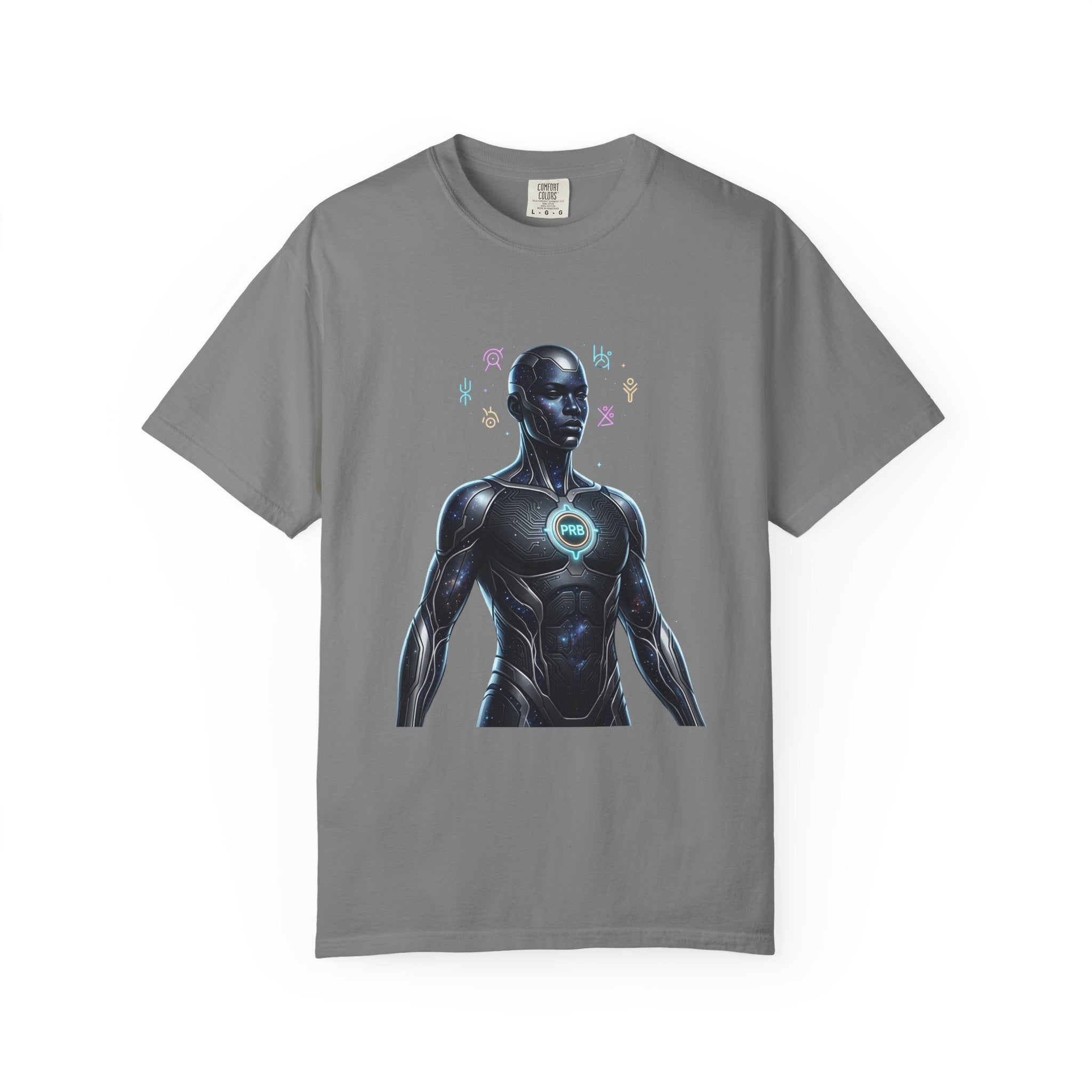 Printify PRB — “Algorithm God” 4K Futuristic Cyborg with Glowing Chest T-shirt | Sci-Fi Android Art - T-Shirt