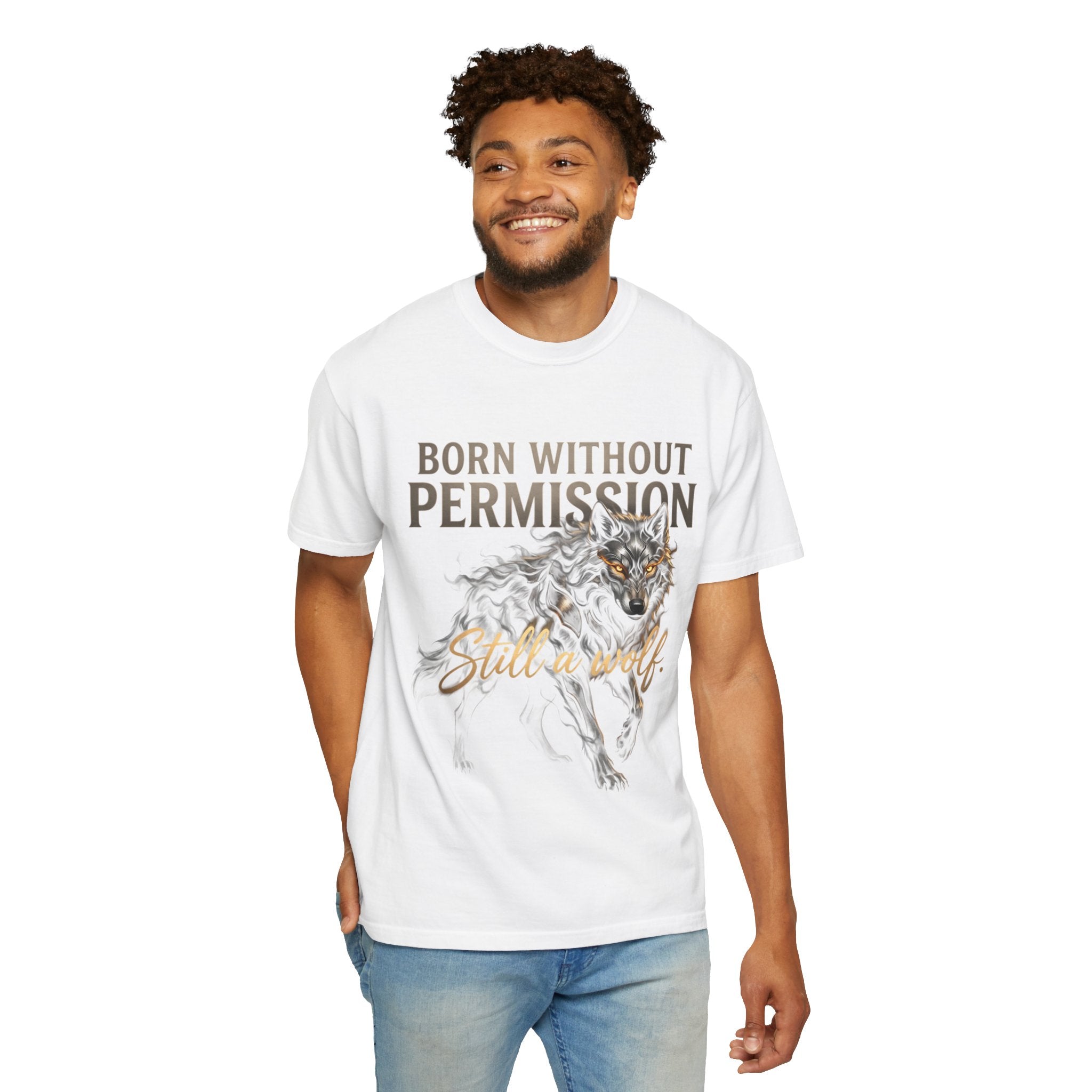PRB Born Without Permission Wolf T-Shirt — Bold Wolf Graphic Tee by Printify
