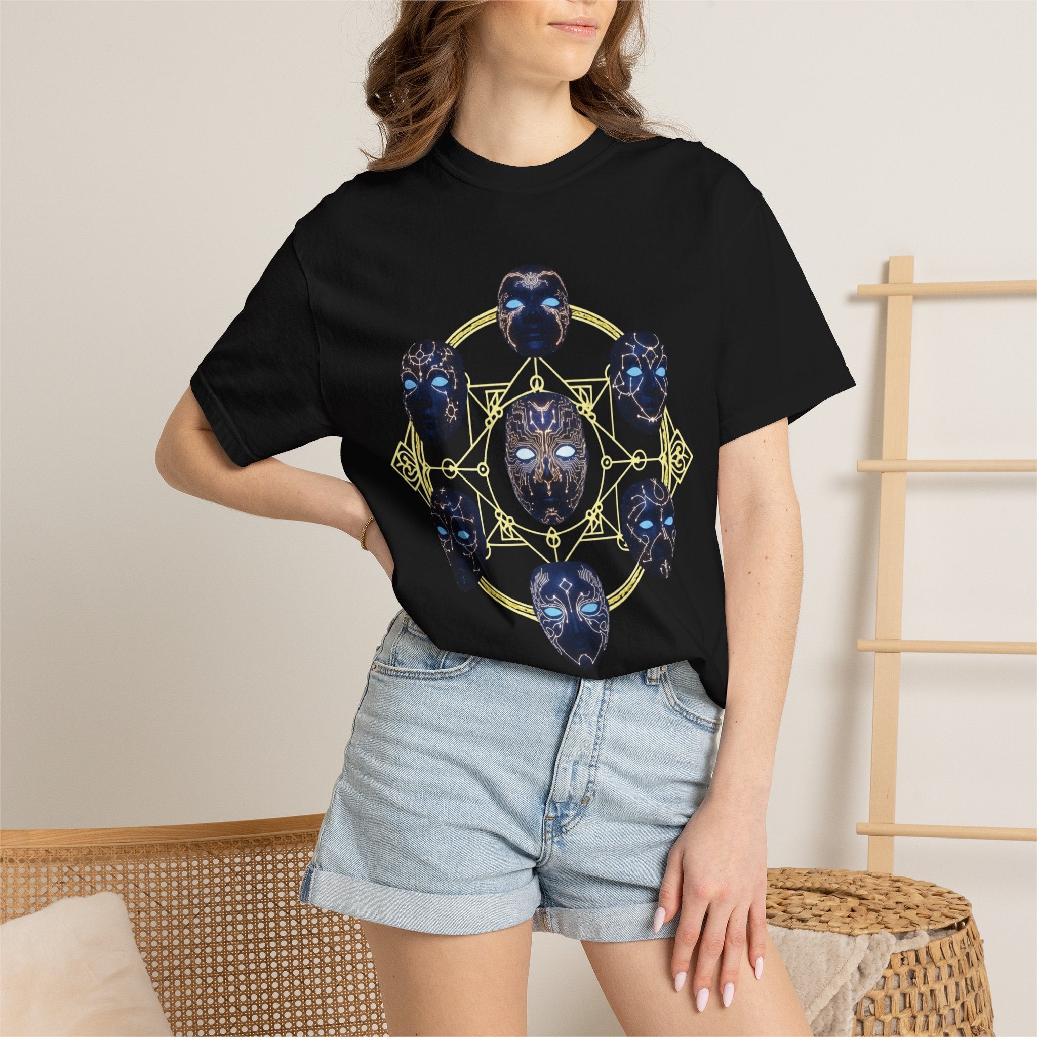 PRB Tribal Mask Circle Graphic Tee, Spiritual Afrocentric Art by Power Runs Black