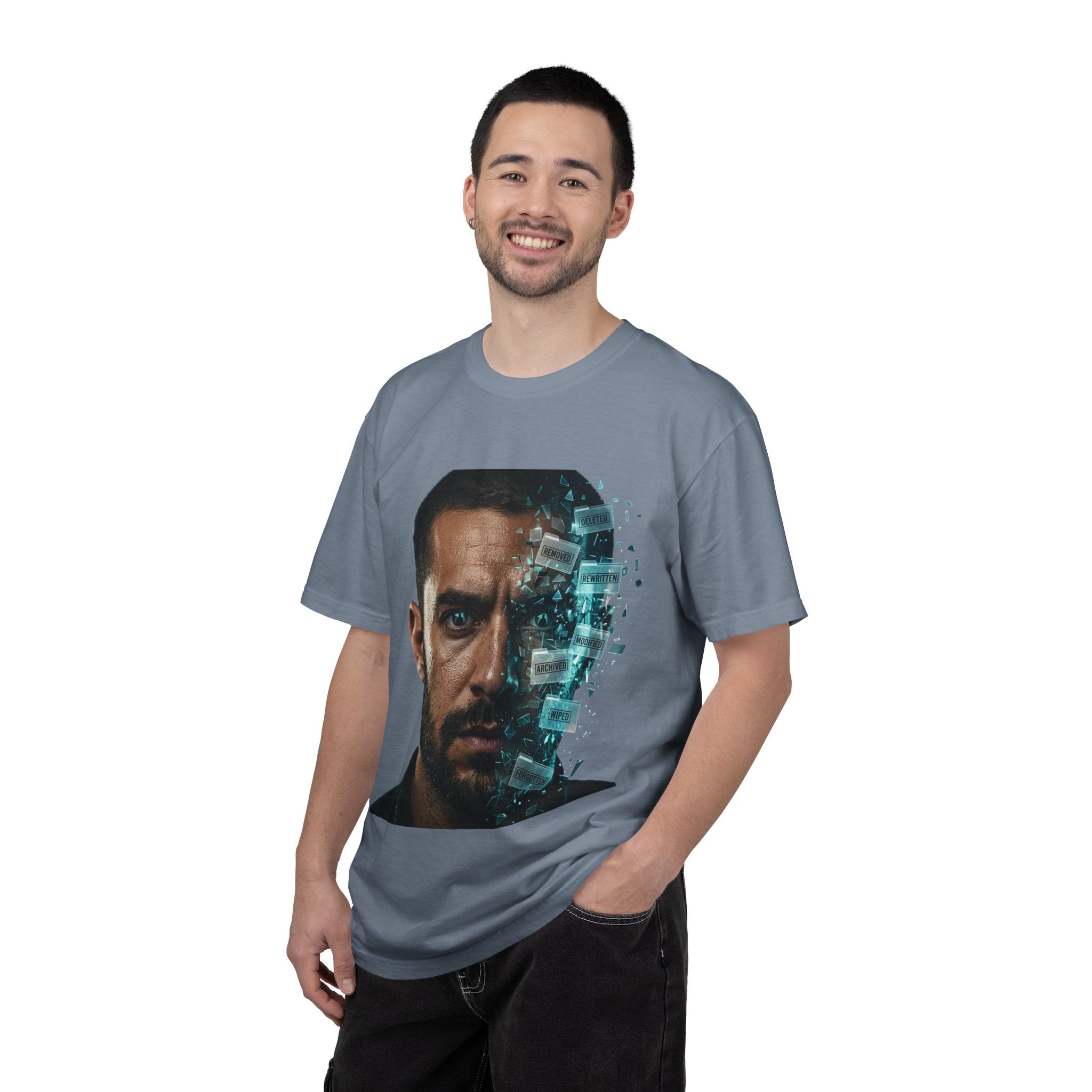 Syndication Loop Cyberpunk Portrait Tee — Tech-Noir Graphic T-Shirt | Power Runs Black by Printify