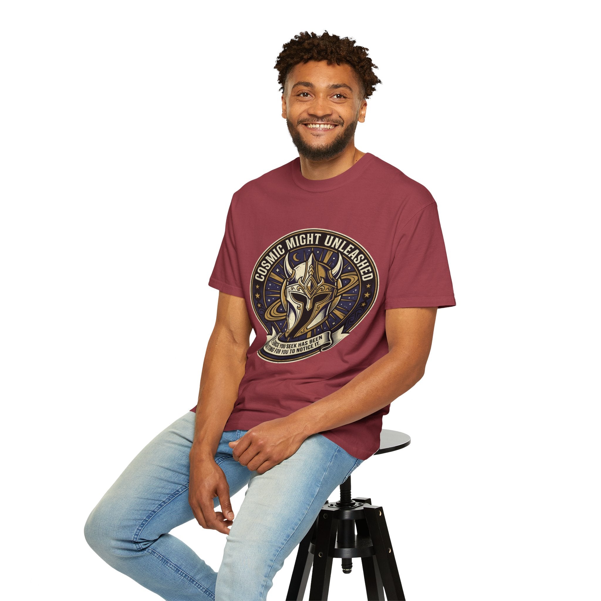 PRB Starforged Flex Cosmic Might Unleashed T-Shirt — Mythic Helmet Graphic Tee by Power Runs Black