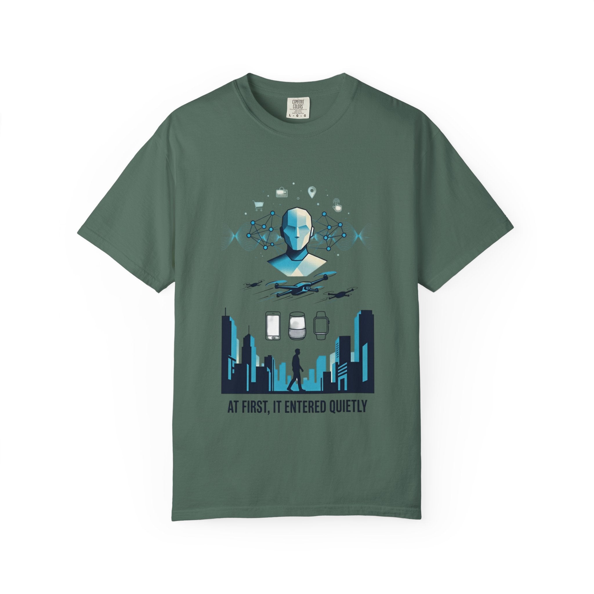 Power Runs Black AI Metropolis T-Shirt — 'At First, It Entered Quietly' Cybercity Graphic Tee by Concepts VS Entertainment/Tiktok shop