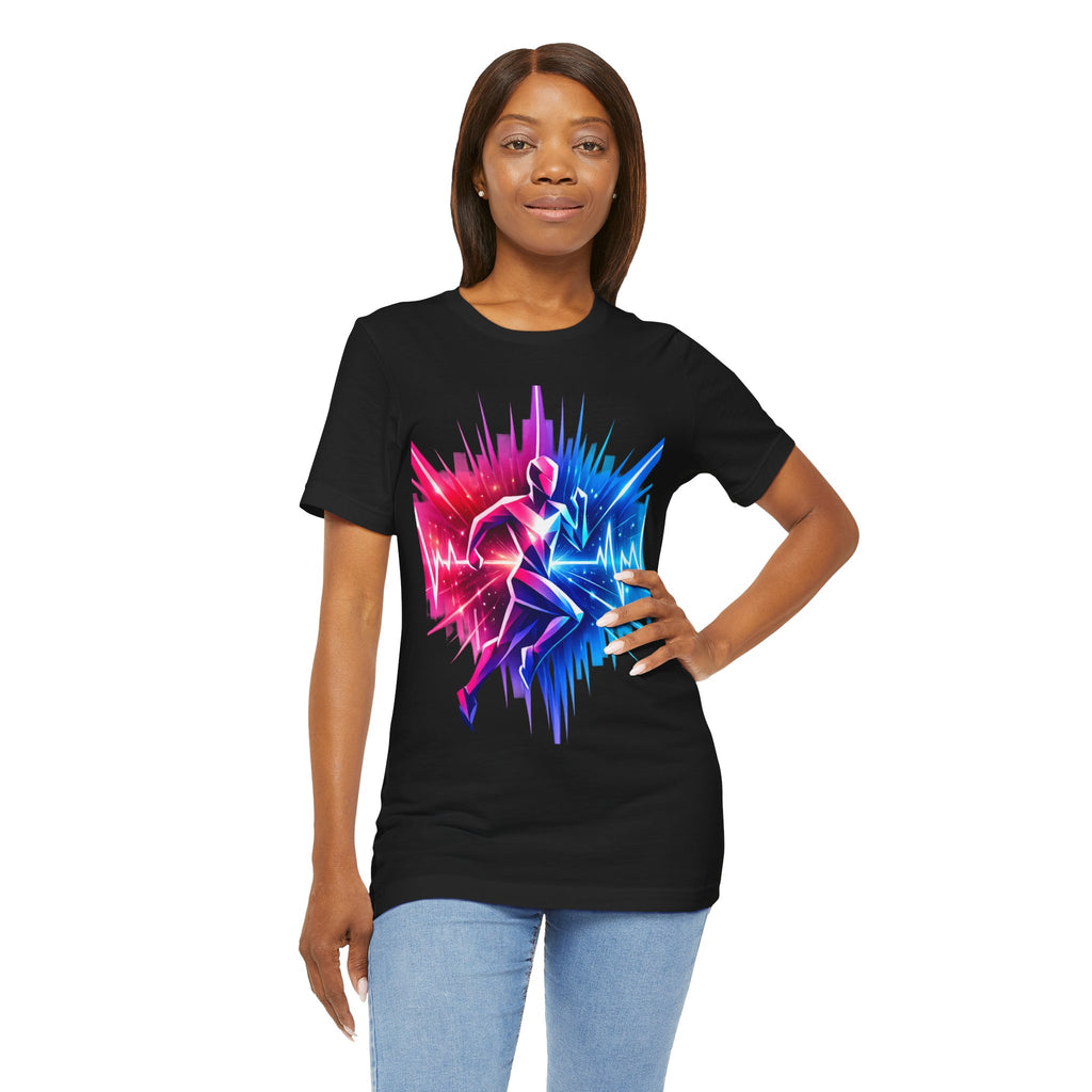Power Runs Black PRB Running Pulse Graphic Tee — Neon Runner Heartbeat Sports T‑Shirt by Power Runs Black