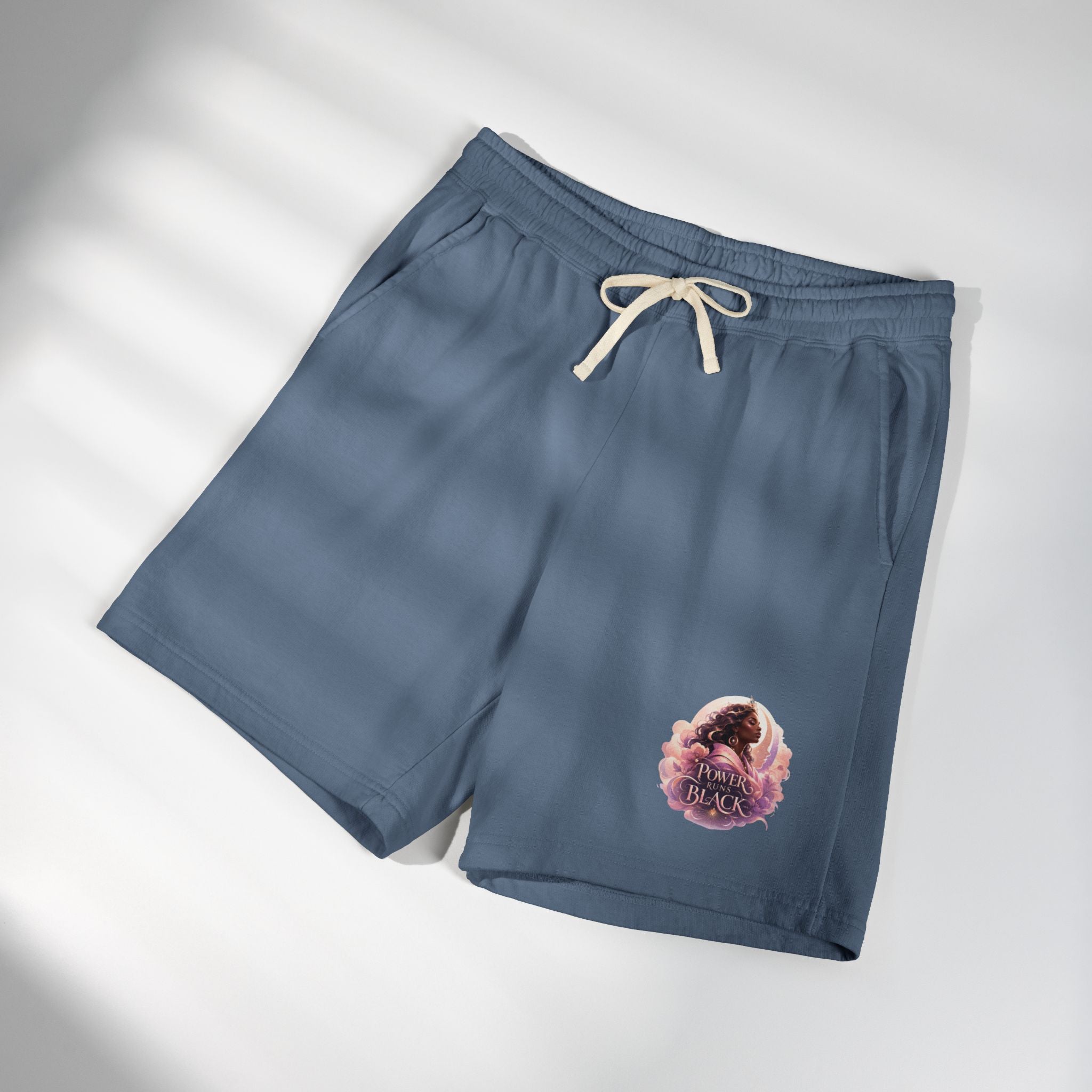 Power Runs Black Spirit Graphic Sweat Shorts — Cozy Lightweight Fleece Lounge Shorts by Printify