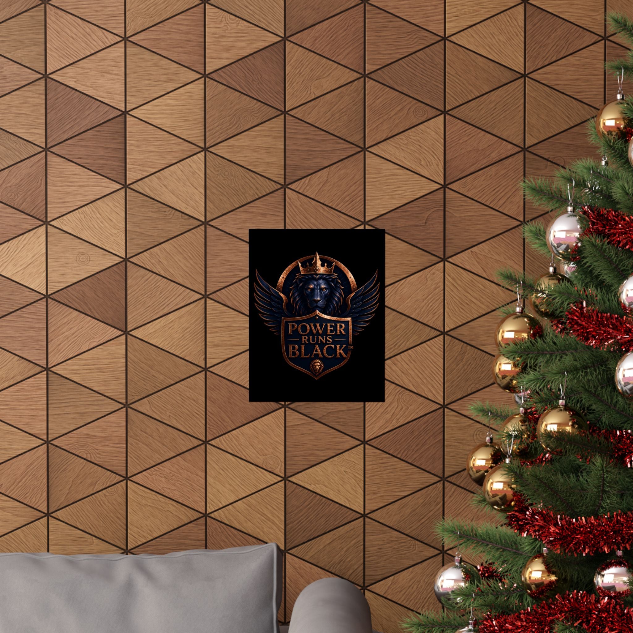 Power Runs Black Matte Poster — Regal Lion Crest Wall Art by Power Runs Black