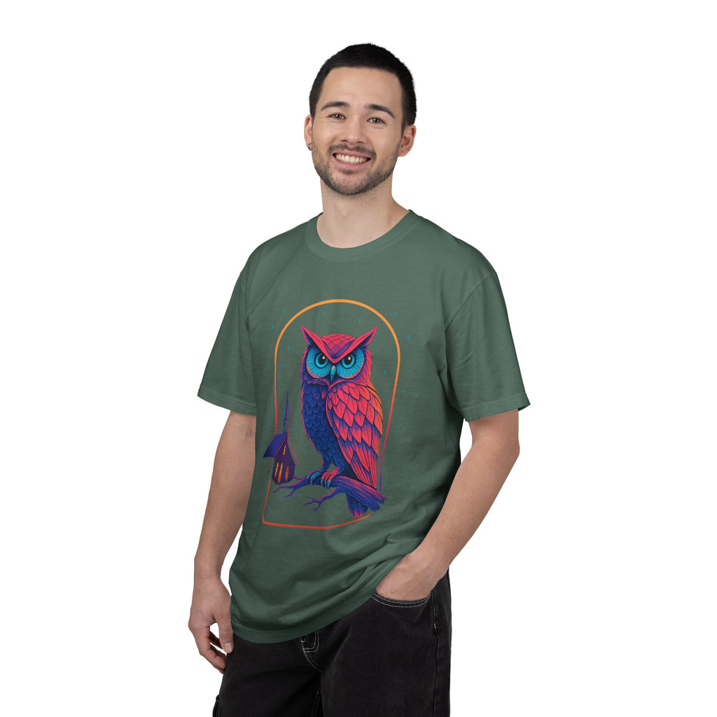 Power Runs Black PRB Neon Owl Illustration T-Shirt | Night Church Graphic Tee by Power Runs Black