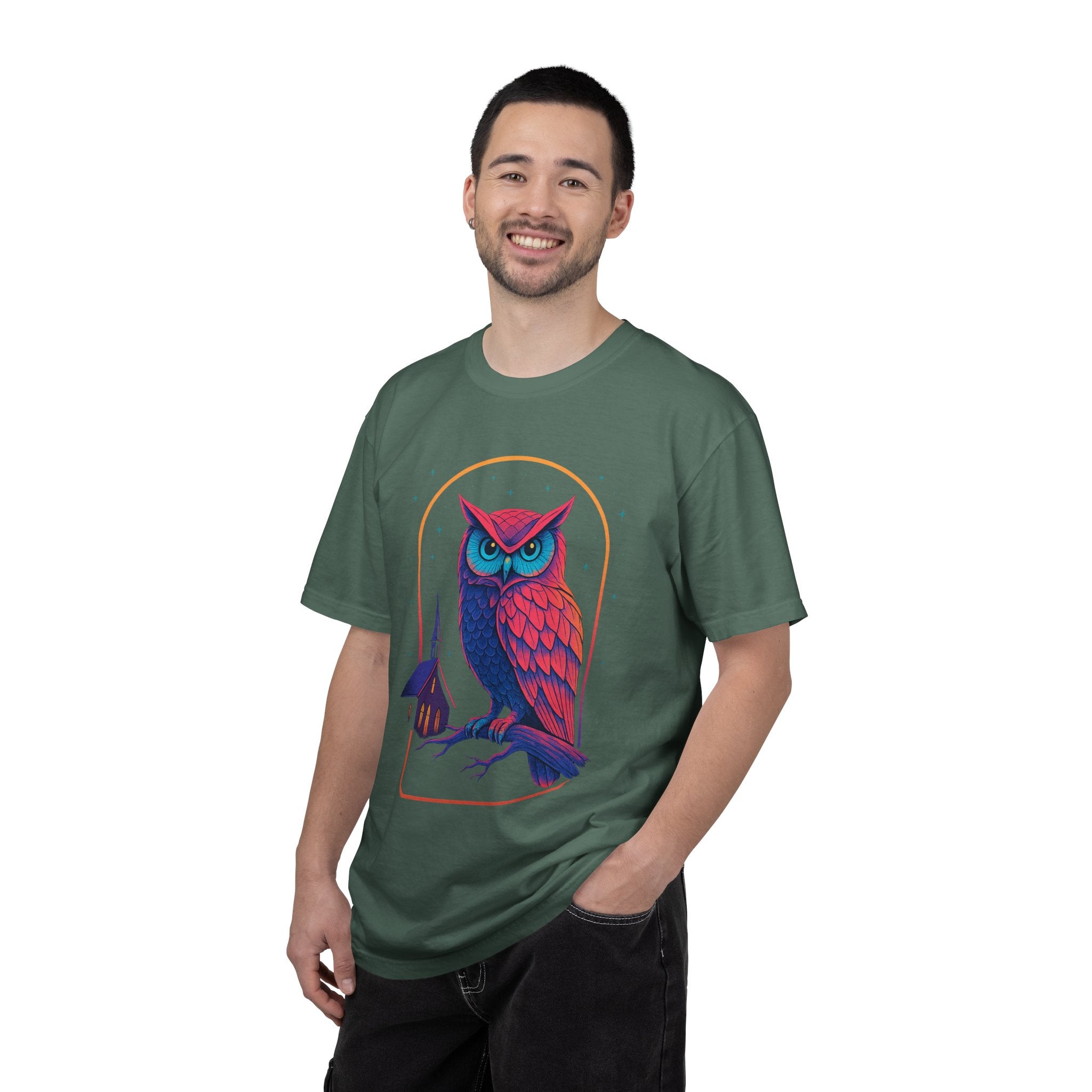 Power Runs Black PRB Neon Owl Illustration T-Shirt | Night Church Graphic Tee by Power Runs Black