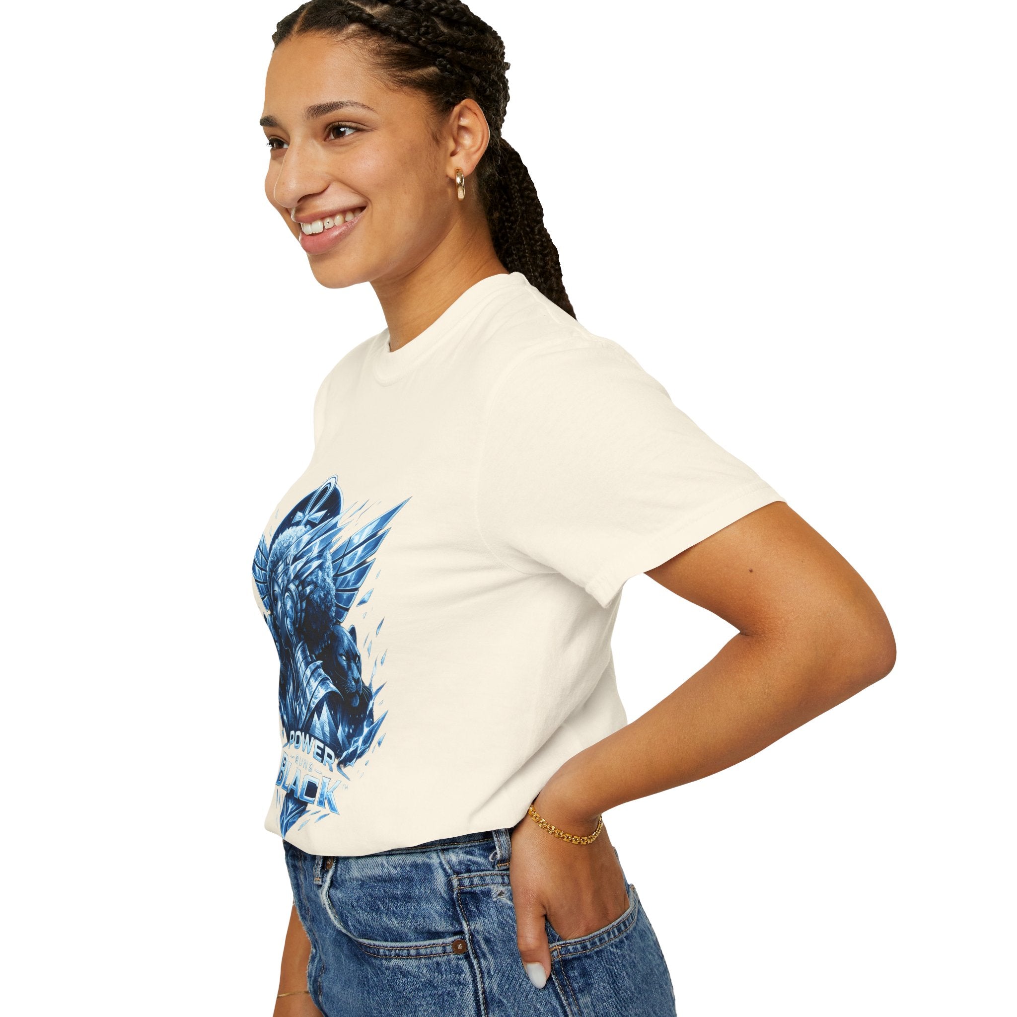 Power of Black Graphic T-Shirt — Egyptian Ankh Warrior Design by Power Runs Black
